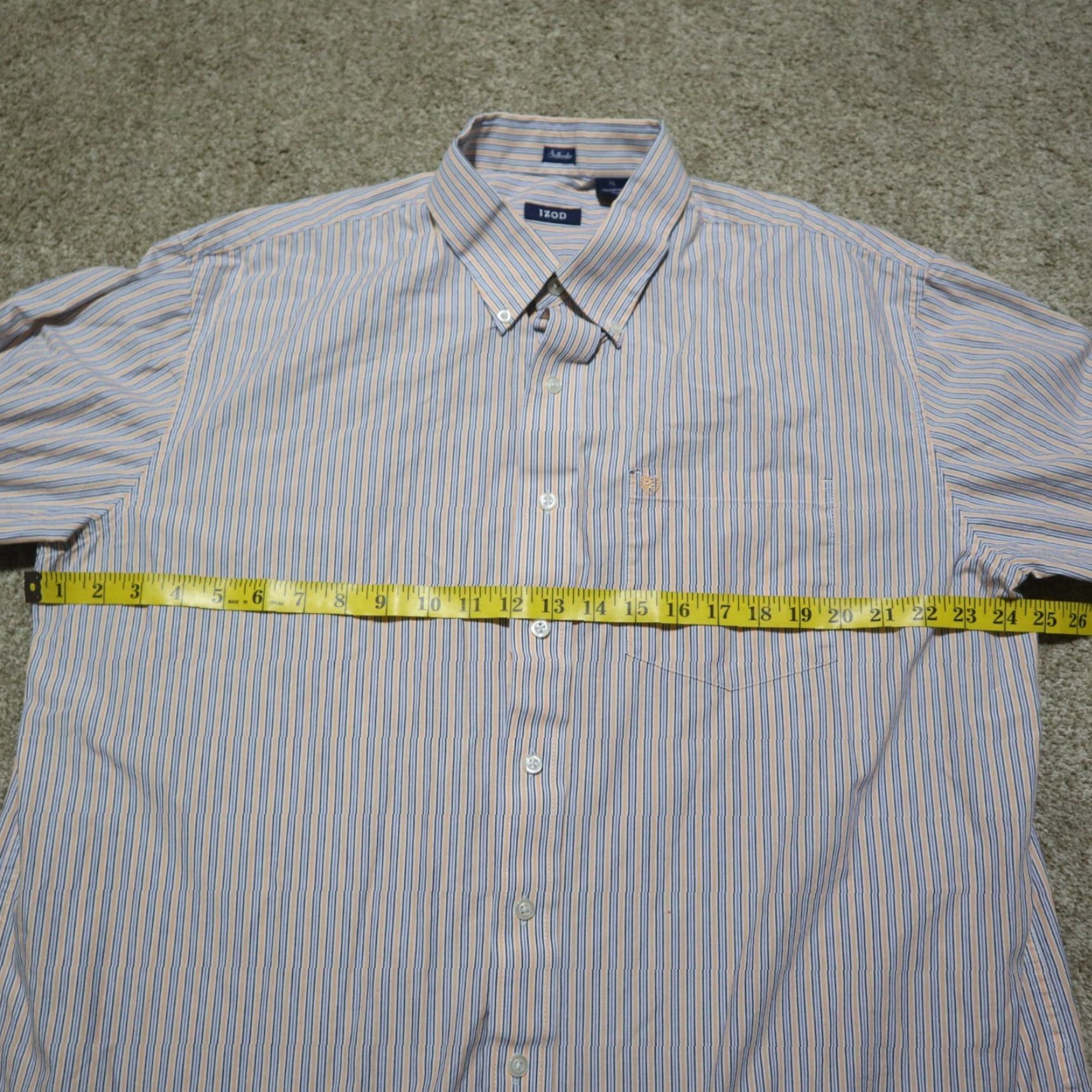 Izod IZOD Shirt Adult XL Button-Down Striped Blue White Multicolor Cotton Blend Flannel Long Sleeve Pockets Nostalgic Outdoor Classic Mens XL Shirt Size US XL / EU 56 / 4 - 4 Thumbnail