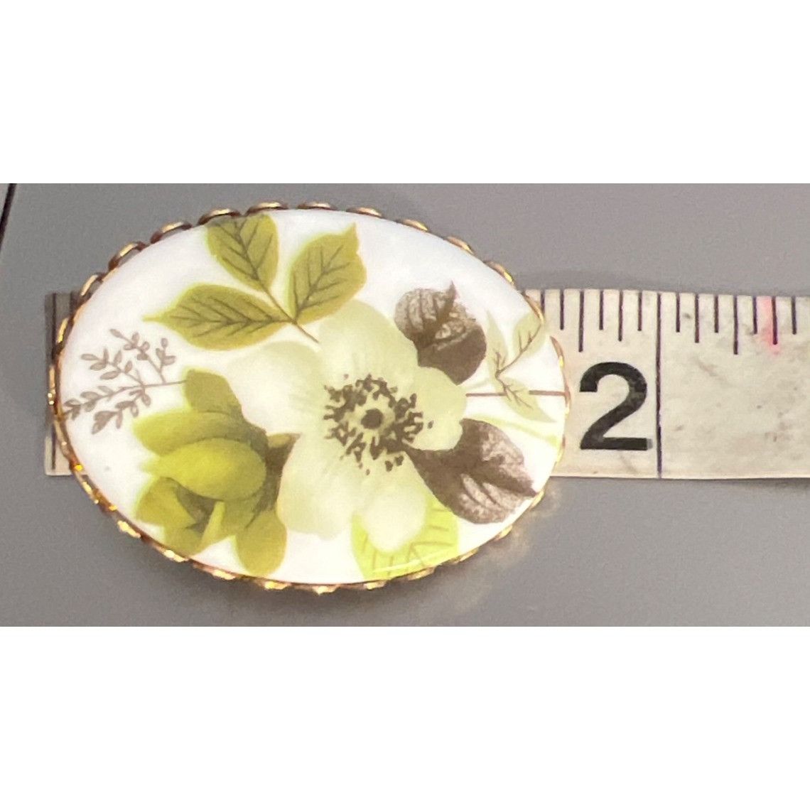Other Vintage Ceramic Transferware Brooch Pin Green Black Flower O Size ONE SIZE - 5 Thumbnail