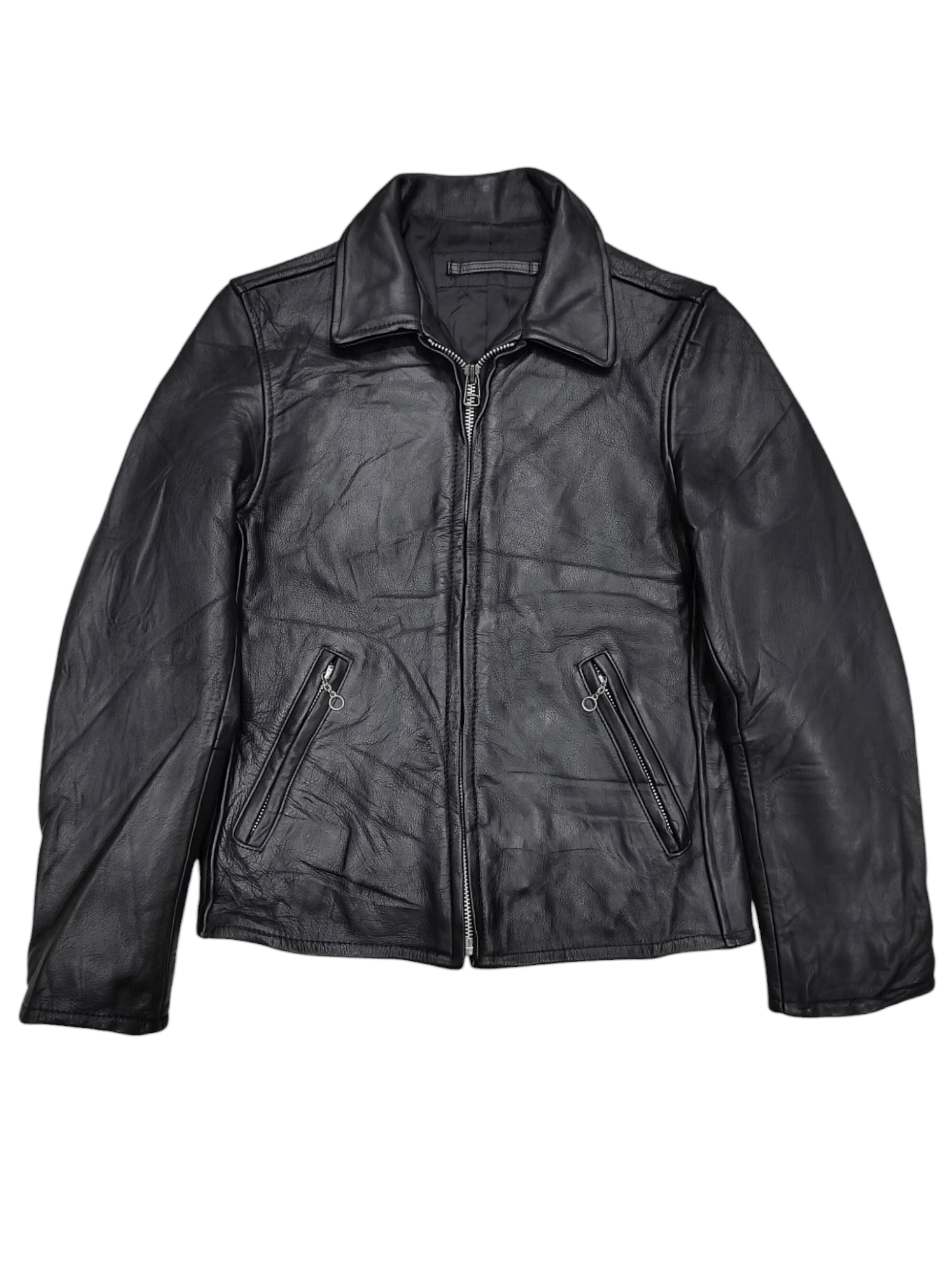Japanese Brand 90s Dep't 🇯🇵 Raw Minimalist Leather Slim Biker Jacket Size US S / EU 44-46 / 1 - 1 Thumbnail