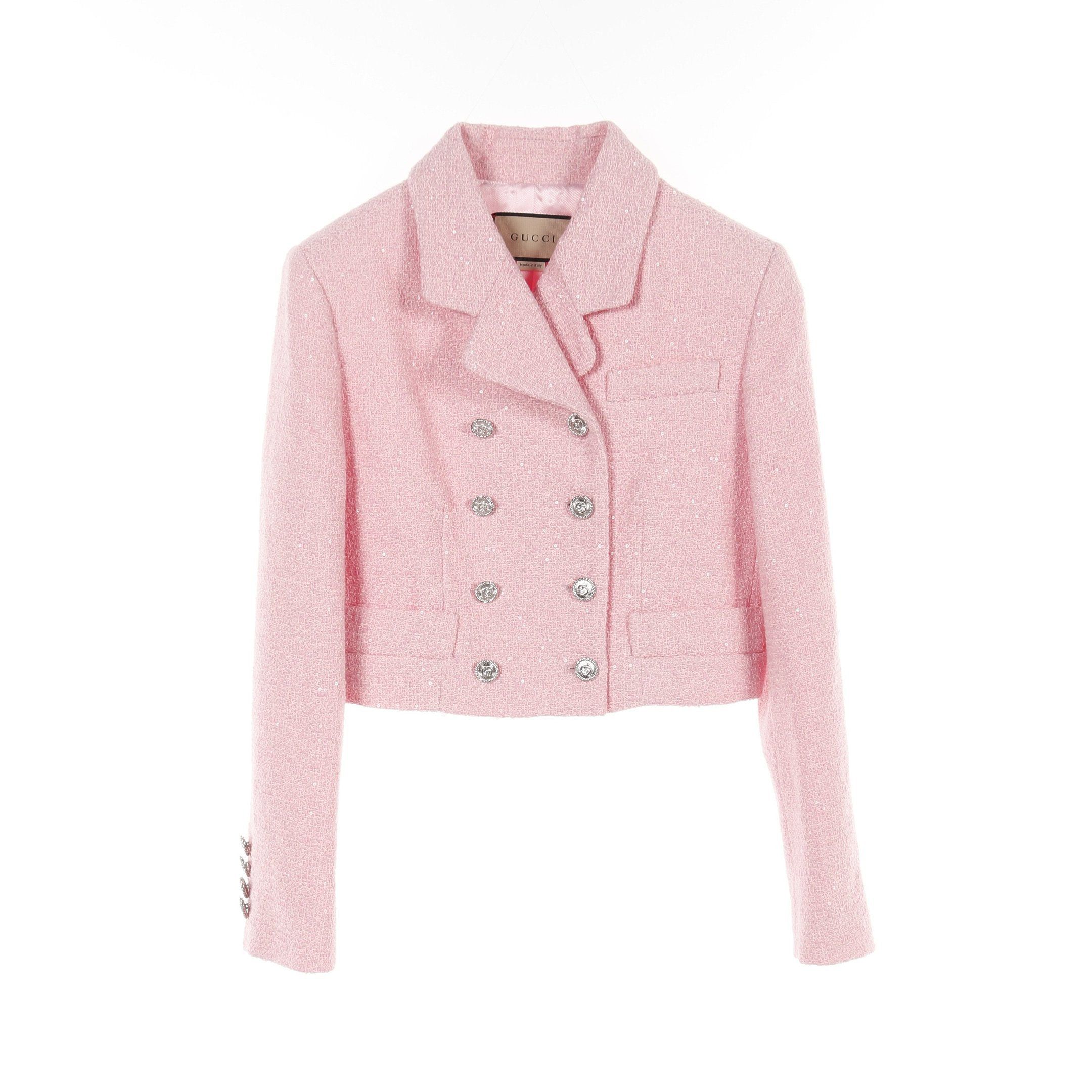Gucci Gucci Cropped Tweed Jacket Cotton Wool Pink Sequin Size ONE SIZE - 1 Thumbnail