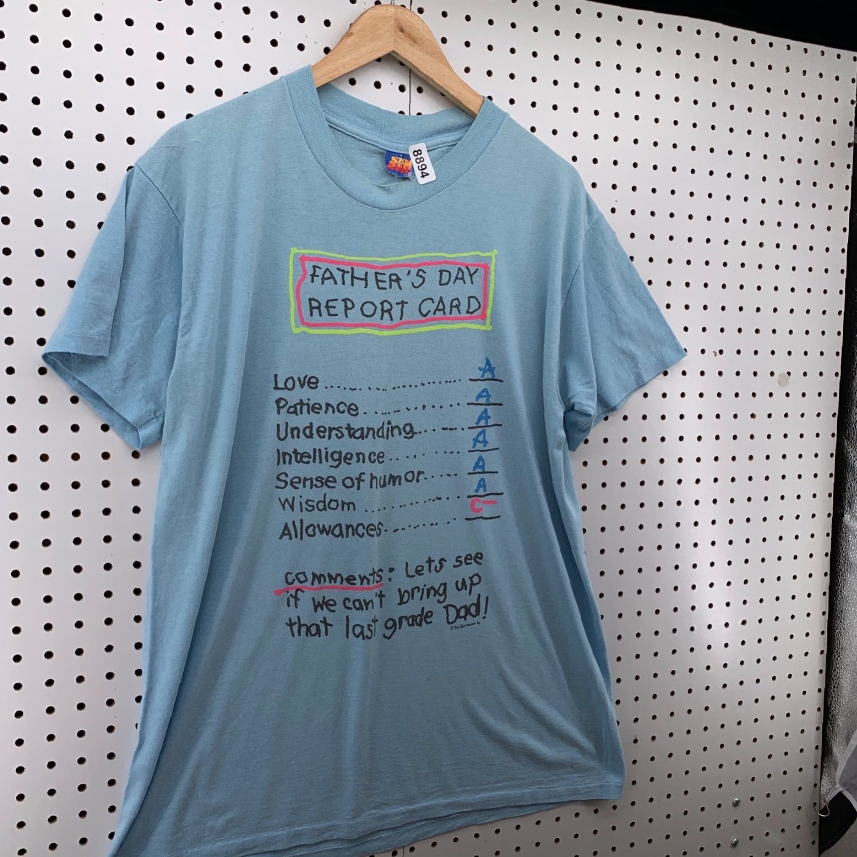 Vintage Vintage 80s Dad Funny Shirt Mens Large Blue Single Stitch Report Card T-Shirt Size US L / EU 52-54 / 3 - 4 Thumbnail