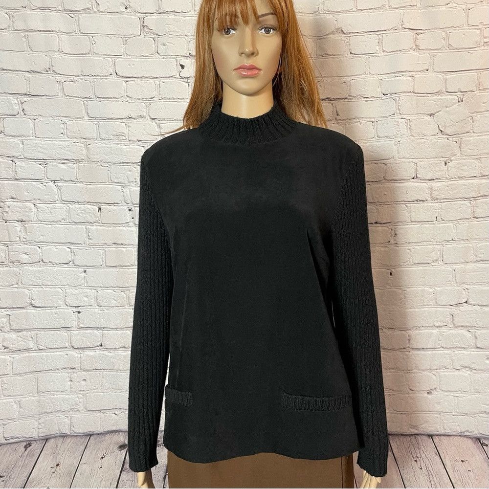 Talbots Vintage Talbots Black Faux Suede Wool Knit Sleeve Sweater S Size XL / US 12-14 / IT 48-50 - 2 Thumbnail