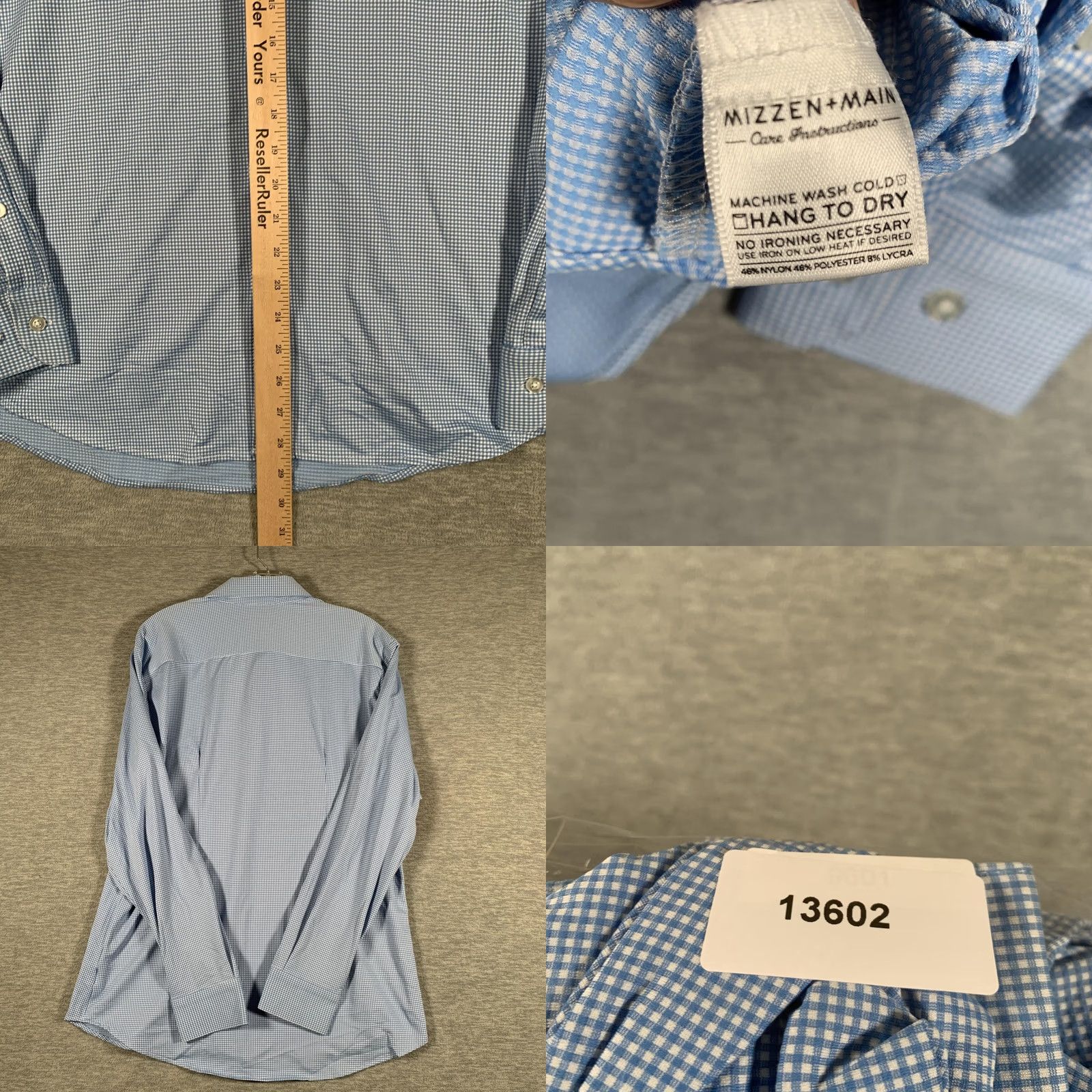 Mizzen+Main Mizzen+Main Dress Shirt Mens L Blue Gingham Trim Fit Non-Iron Stretch USA Shirt Size 42R - 8 Thumbnail