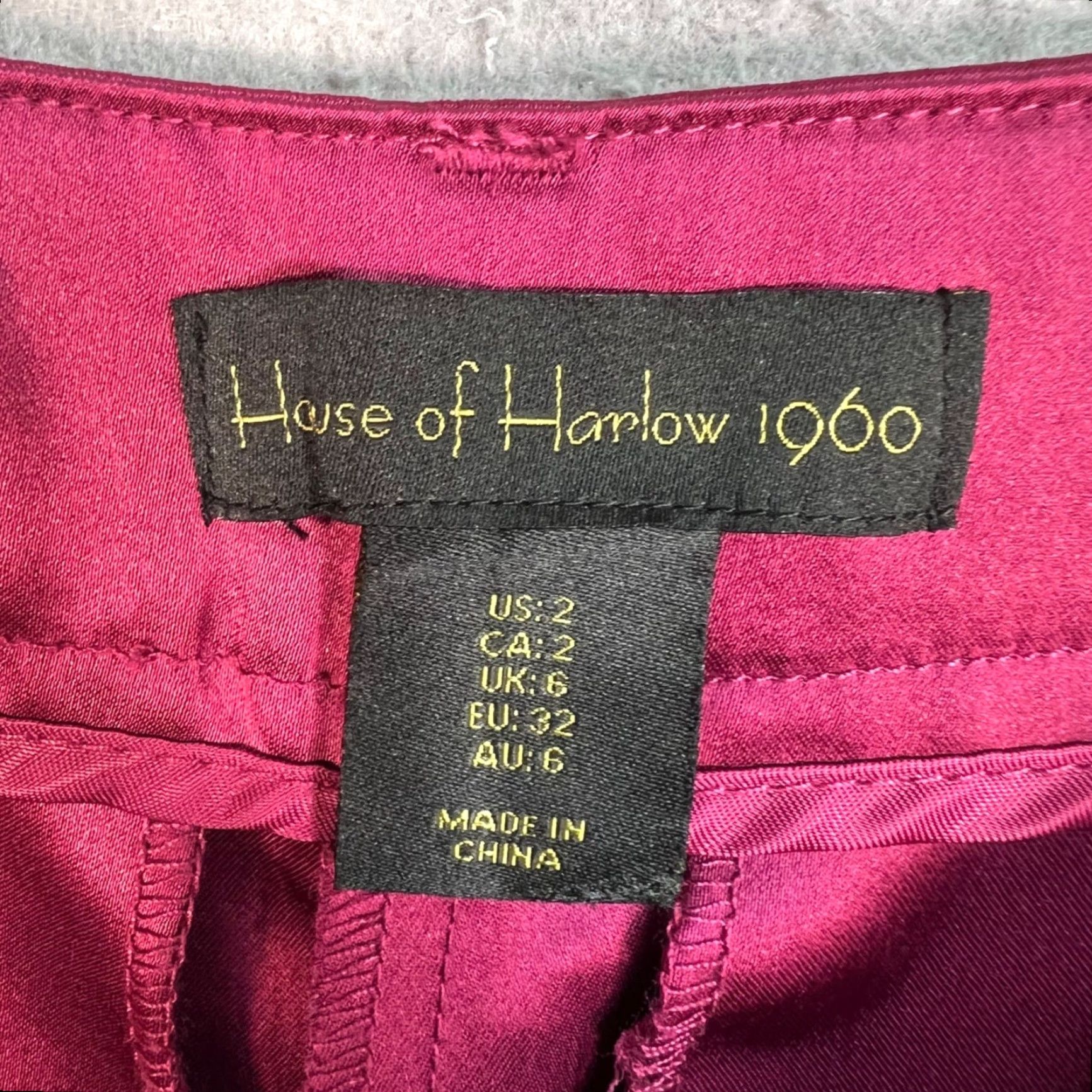 House of Harlow VINTAGE House of Harlow 1960 Womens Pants Burgundy Satin Wide-Leg Adult Womens 2 Dress Pants with Pockets Size 26" / US 2 / IT 38 - 3 Thumbnail