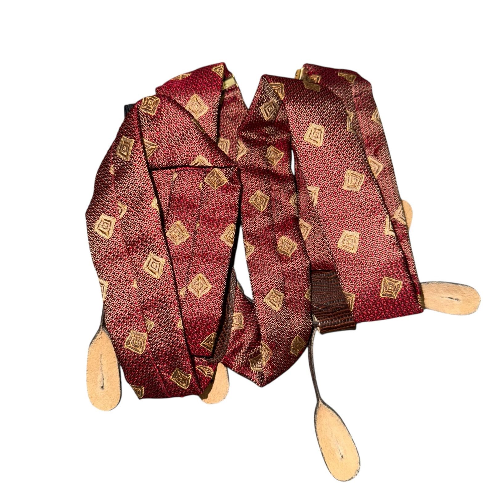 Vintage Vintage Y-Shaped Abstract Adjustable Burgundy Suspenders Size ONE SIZE - 7 Thumbnail