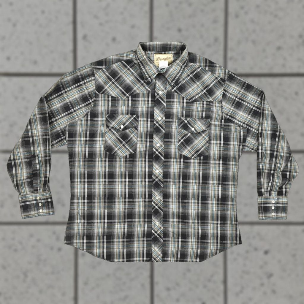 Wrangler Wrangler Western Fashion Snap Shirt Men XL Black Plaid Pearl Snap Long Sleeve Size US XL / EU 56 / 4 - 1 Thumbnail