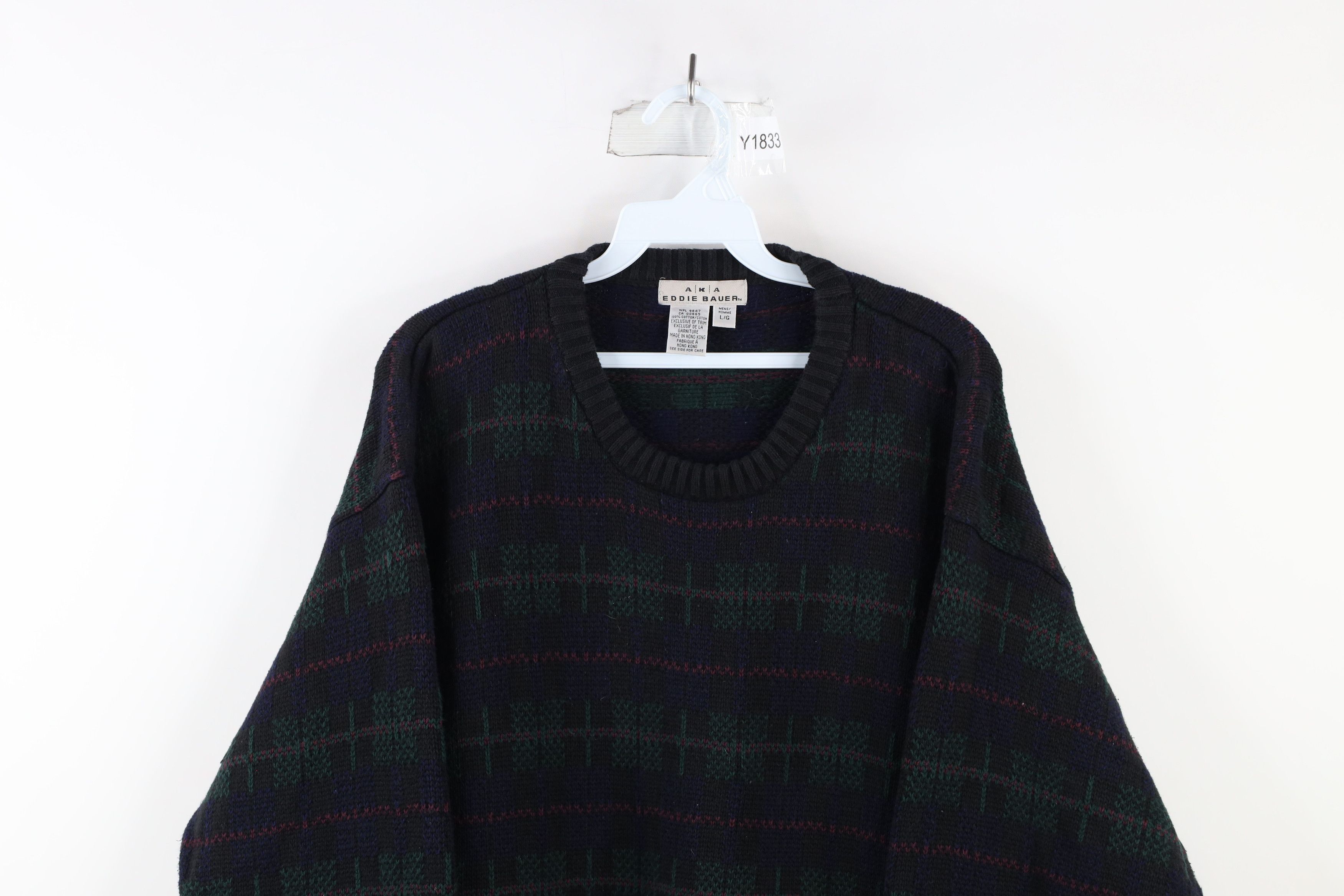 Eddie Bauer Vintage 90s Eddie Bauer Heavyweight Knit Sweater Plaid Size US L / EU 52-54 / 3 - 2 Thumbnail
