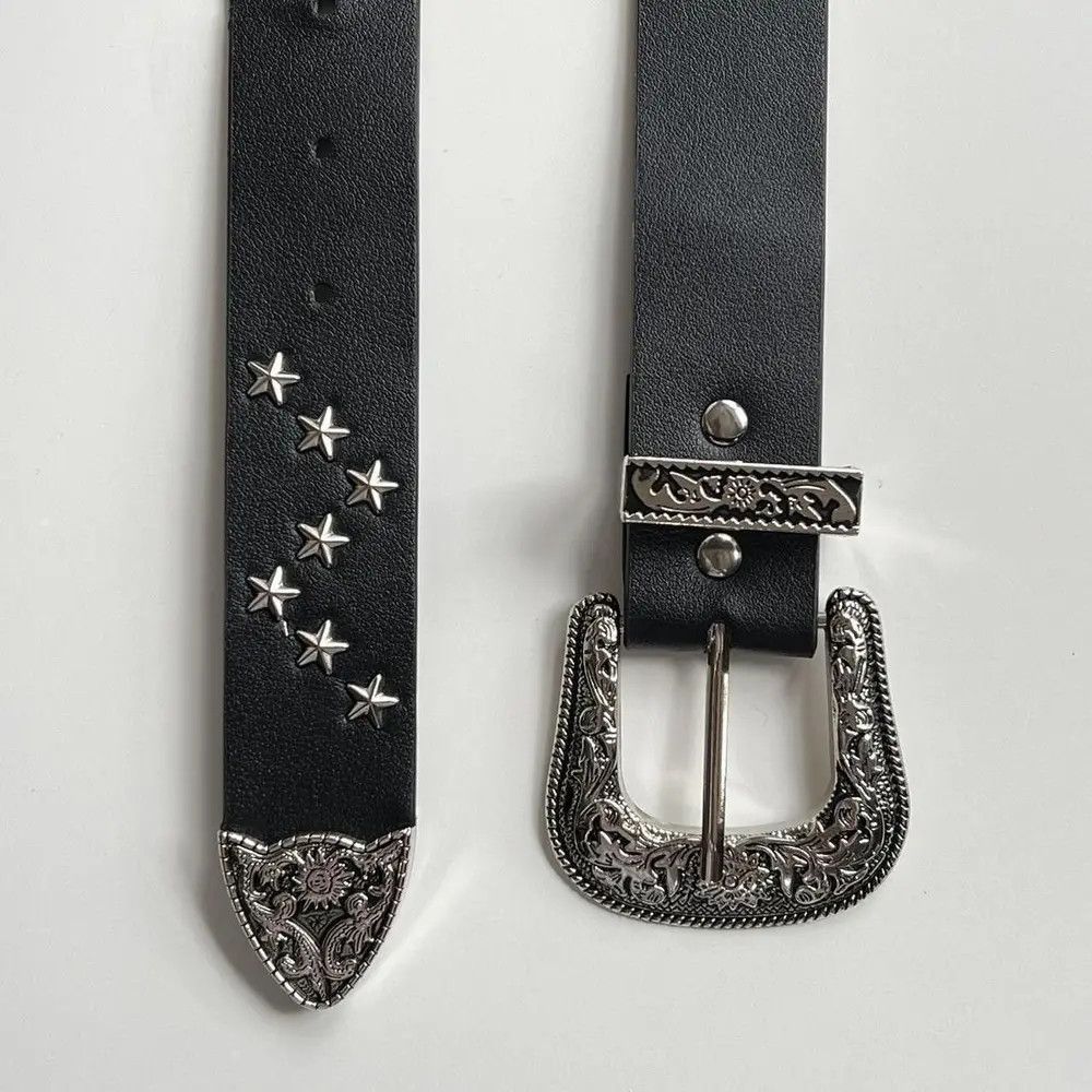 Cowboy Equipment vintage black american western cowboy boho star studded belt Size ONE SIZE - 4 Thumbnail