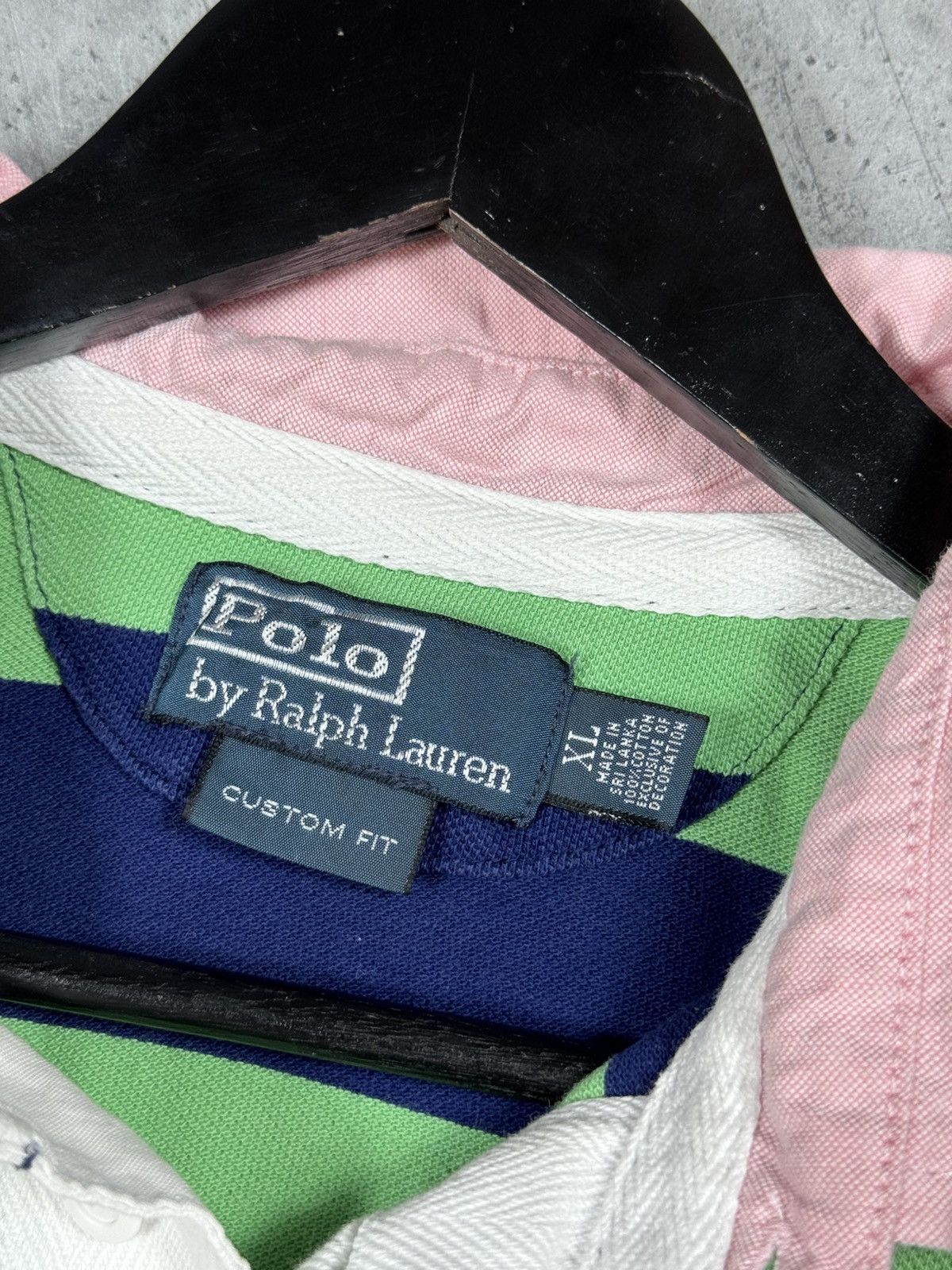 Polo Ralph Lauren × Ralph Lauren × Vintage Vintage Polo Ralph Lauren Striped Polo T-Shirt blue green Size US XL / EU 56 / 4 - 8 Thumbnail