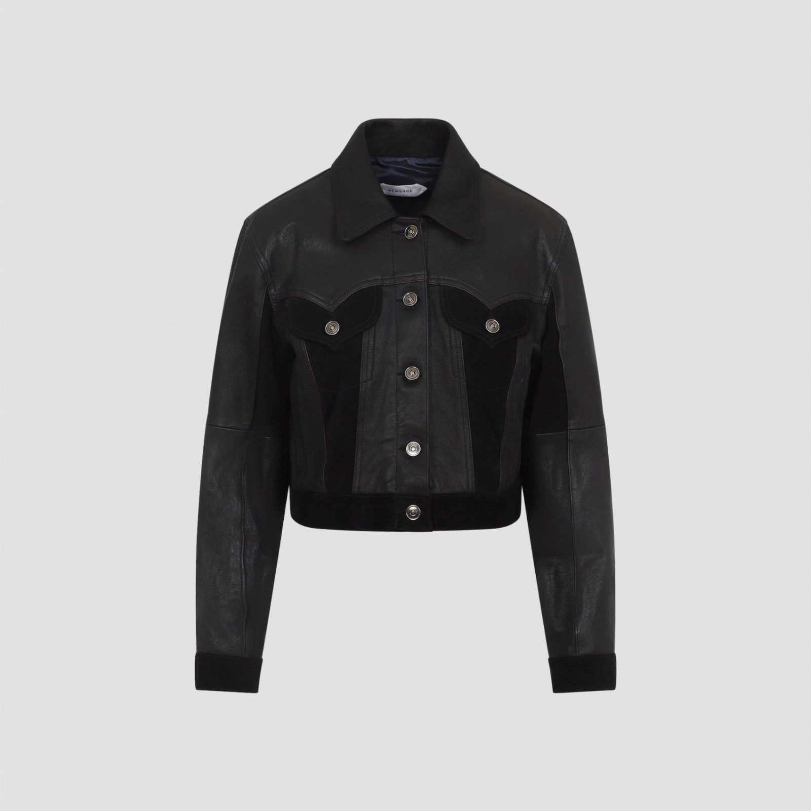 Versace VERSACE Black Leather Jacket New & Authentic (Women's size:I Size S / US 4 / IT 40 - 1 Thumbnail