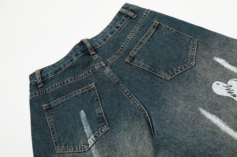Jean Retro graffiti heart letter washed distressed jeans Size US 32 / EU 48 - 6 Thumbnail