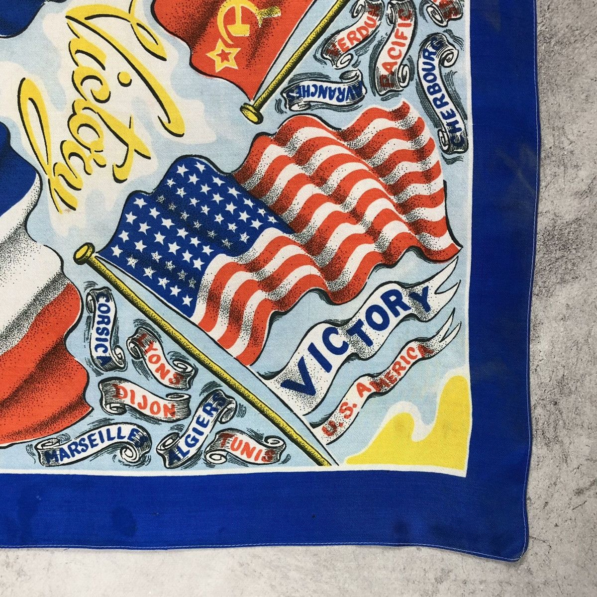 Vintage 1945 WWII Kiev Moscow USSR US UK France Victory Scarf Size ONE SIZE - 7 Thumbnail