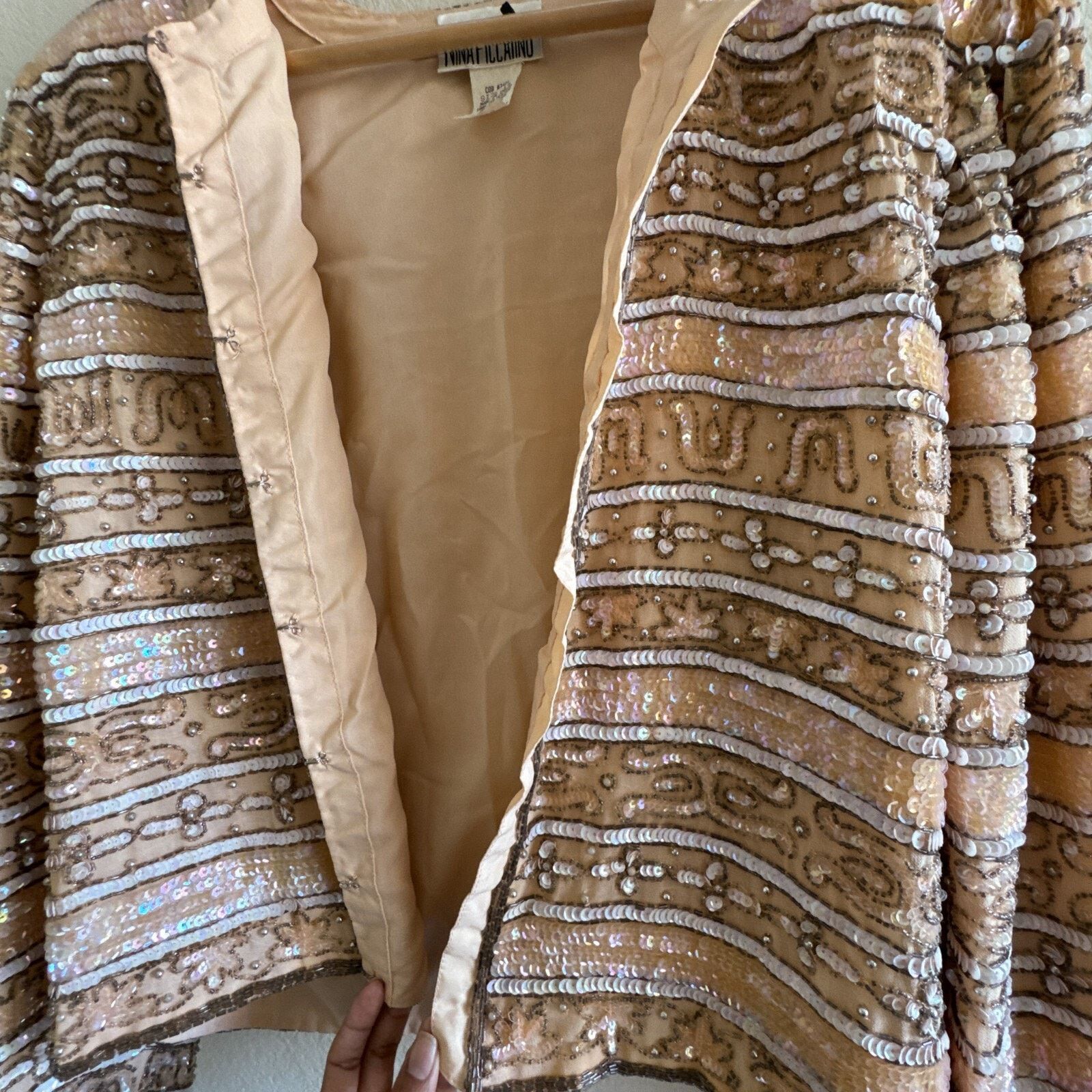 Other Nina Piccalino NWT Vintage Peach Beaded Sequin Jacket Sz 14 Size XL / US 12-14 / IT 48-50 - 6 Thumbnail