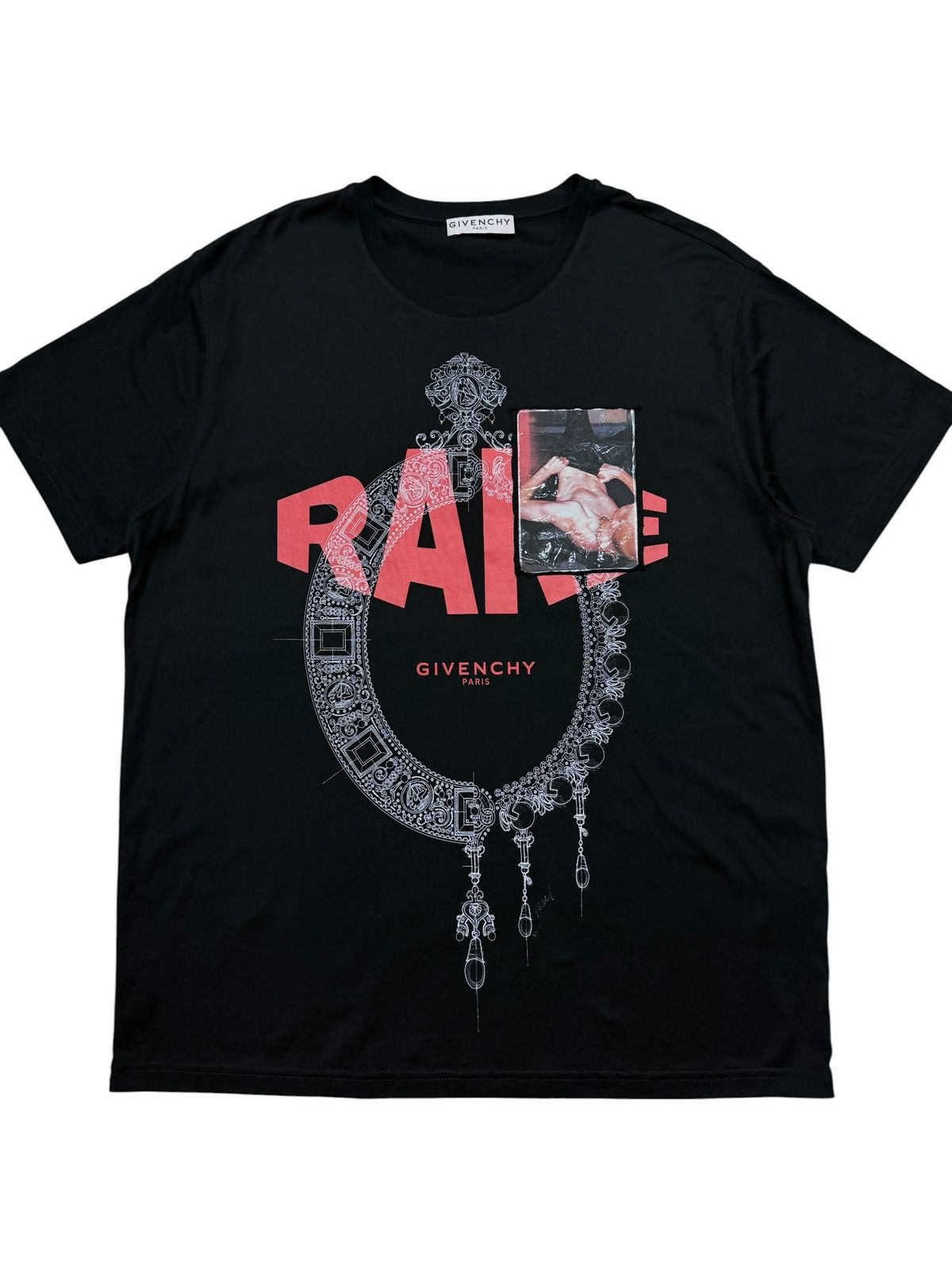 Givenchy Black Silk Organza Madonna Cross Oversized T-Shirt | Grailed