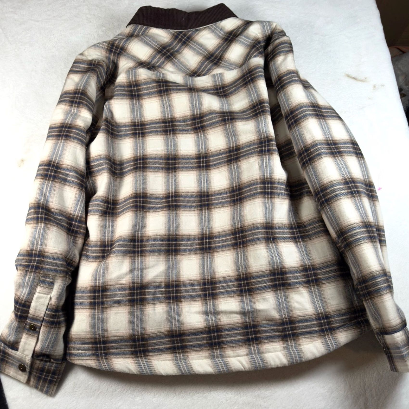 Vintage Buffalo Jeans Jordyn Shacket Mens L Tan Plaid Sherpa Lined Flannel Cord Collar Size US 33 - 4 Thumbnail