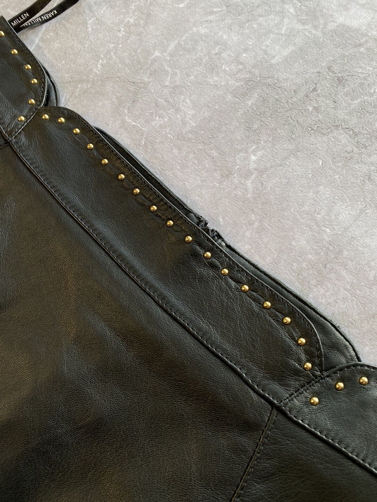Karen Millen × Leather Karen Millen Fine Leather Stupped Waistband A-Line Skirt Size 32" / US 10 / IT 46 - 6 Thumbnail