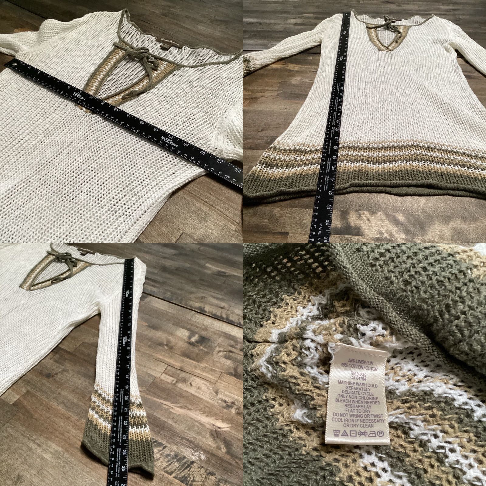 Tommy Bahama Tommy Bahama Tunic Women M White Linen Cotton 3/4 Sleeve Open Knit Cover Up Beach Bohemian Coastal Light Breathable Casual Travel Size M / US 6-8 / IT 42-44 - 8 Thumbnail