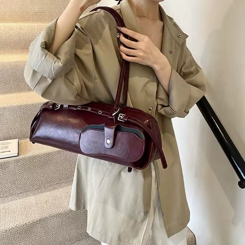 Designer Retro Vintage Style Shoulder PU Leather Bowling Bag Size ONE SIZE - 4 Thumbnail