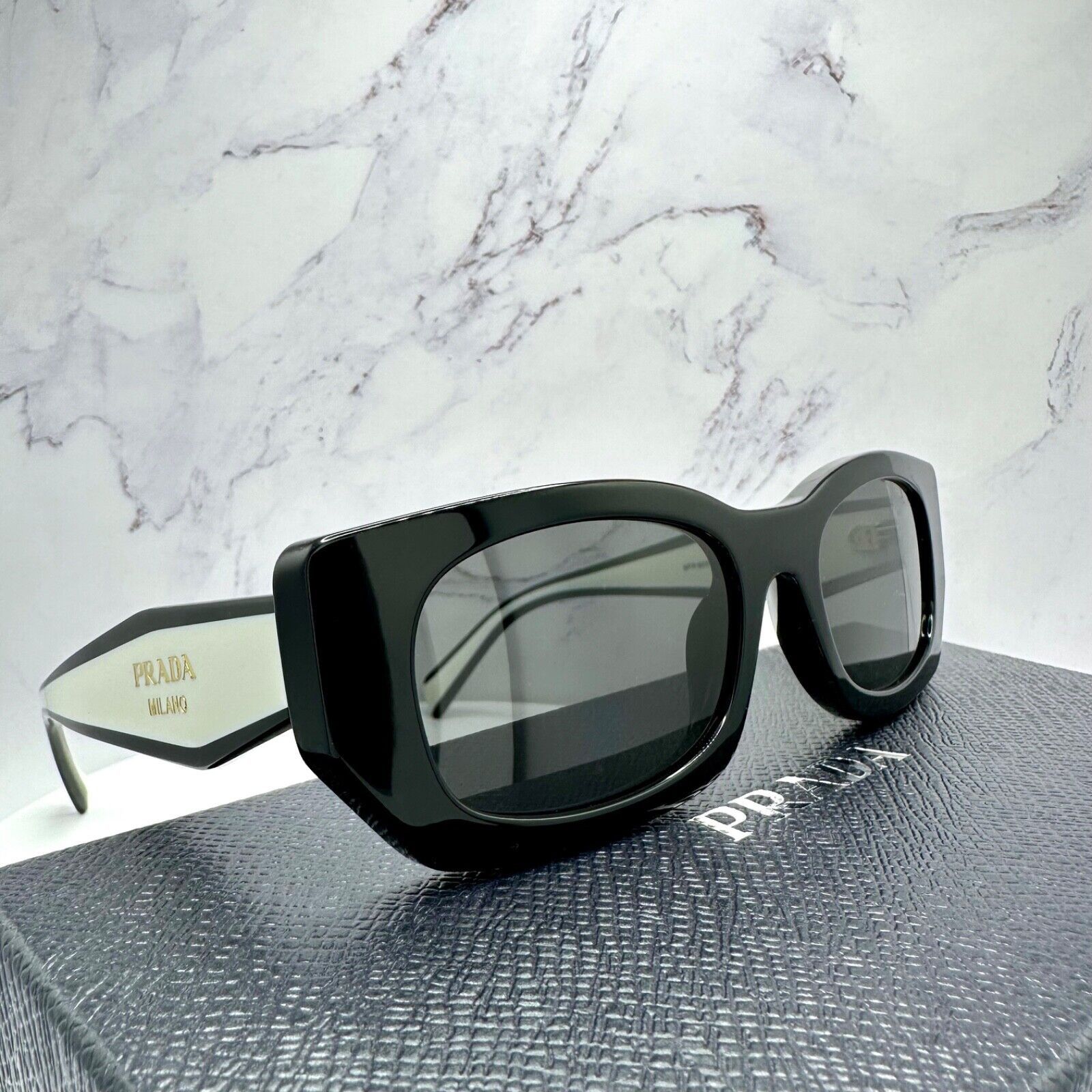 Prada New PRADA Sunglasses Logo Black & White Gold Metallic Logo Size ONE SIZE - 13 Thumbnail