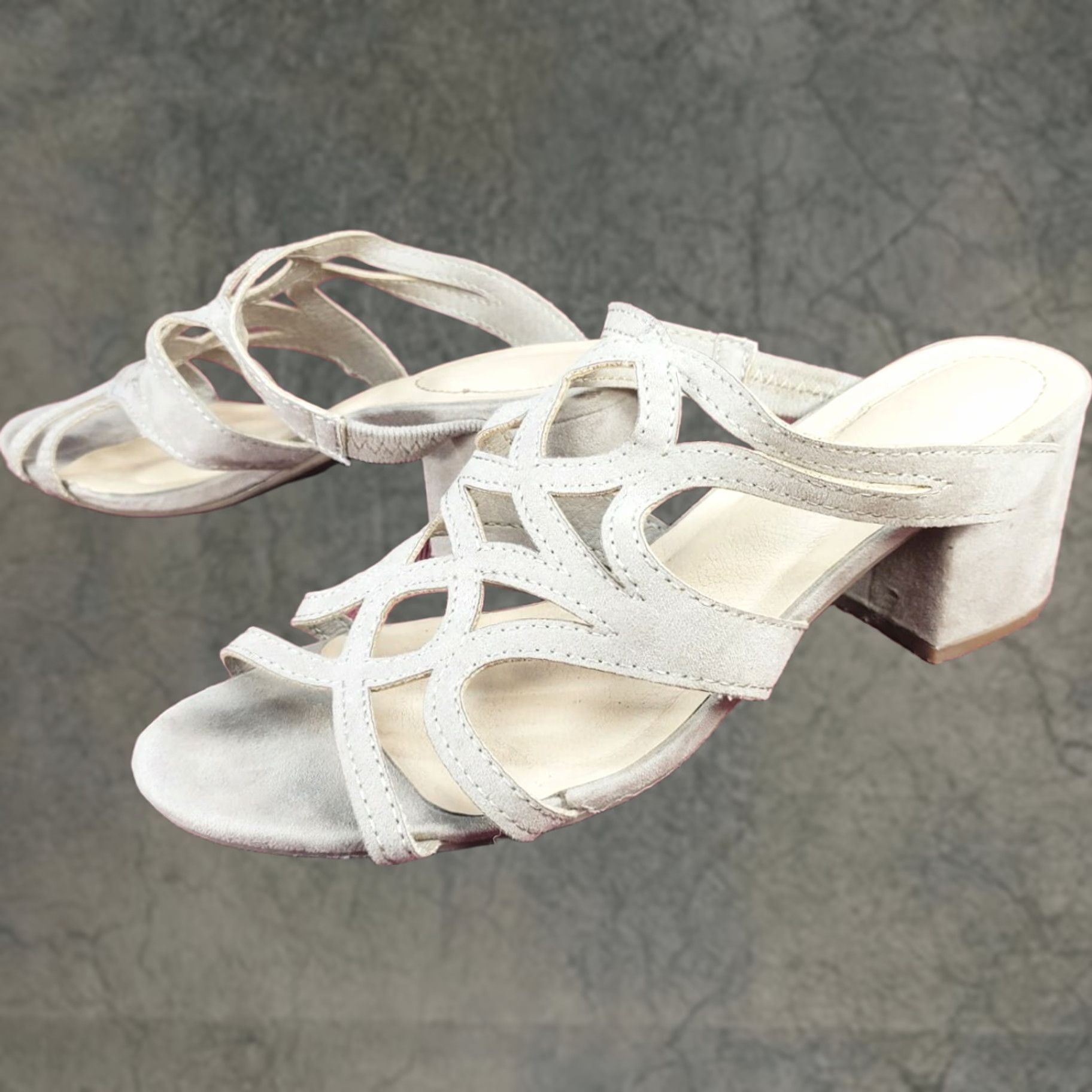 Vintage IMPO Cutout Slide Heeled Sandal Women's Size 7M Taupe Heel Mid Block Slip On Leather Outsole Breathable Comfort Size US 7 / IT 37 - 1 Thumbnail