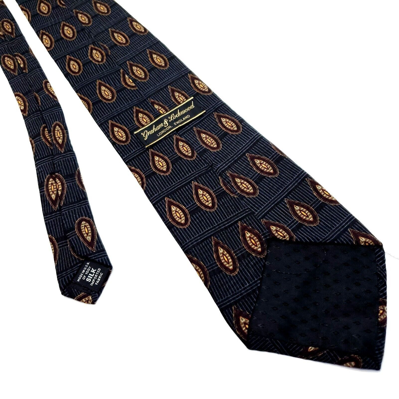 Designer Graham & Lockwood England Silk Tie Woven Blue Gray Brown Geo Size ONE SIZE - 3 Thumbnail