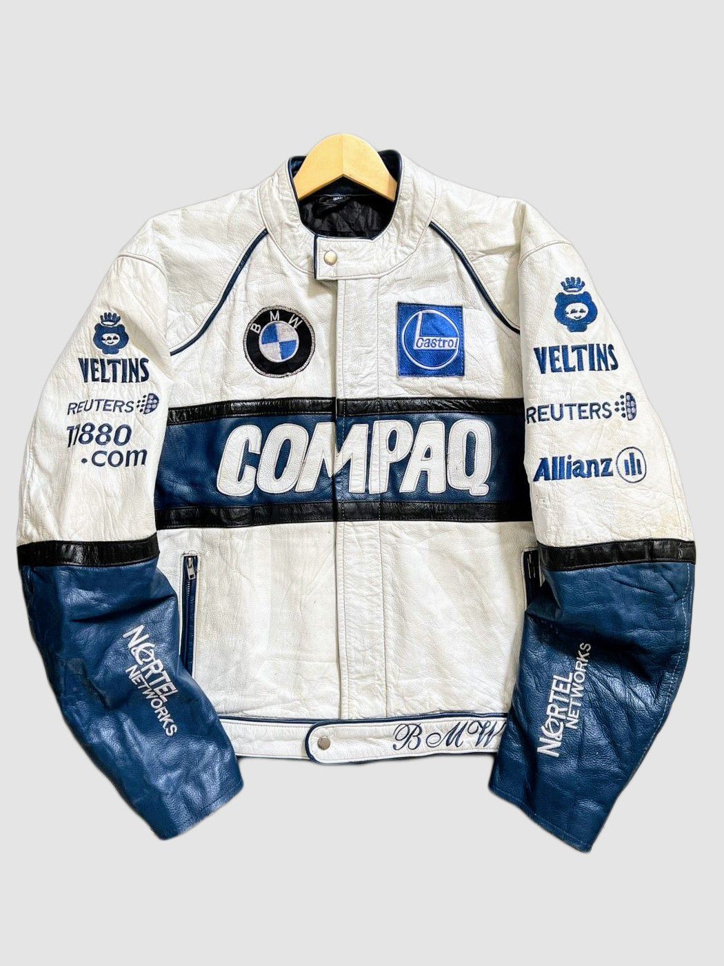 image of Bmw 90's Racing Leather Jacket Streetwear in Blue/White, Men's (Size Large)