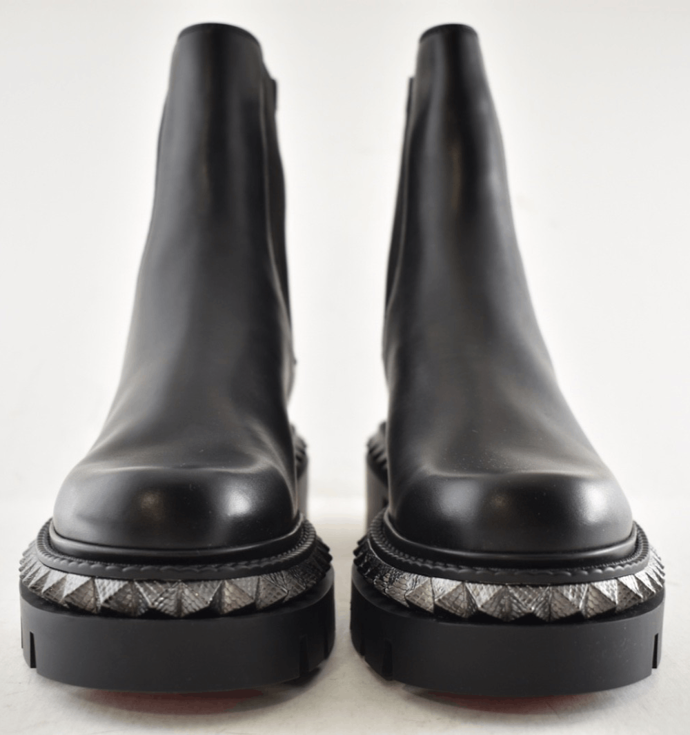 Christian Louboutin St Emilia Pyraclou Flat Black Calf Chelsea Lug Ankle Boot 37 Size US 7 / IT 37 - 10 Thumbnail