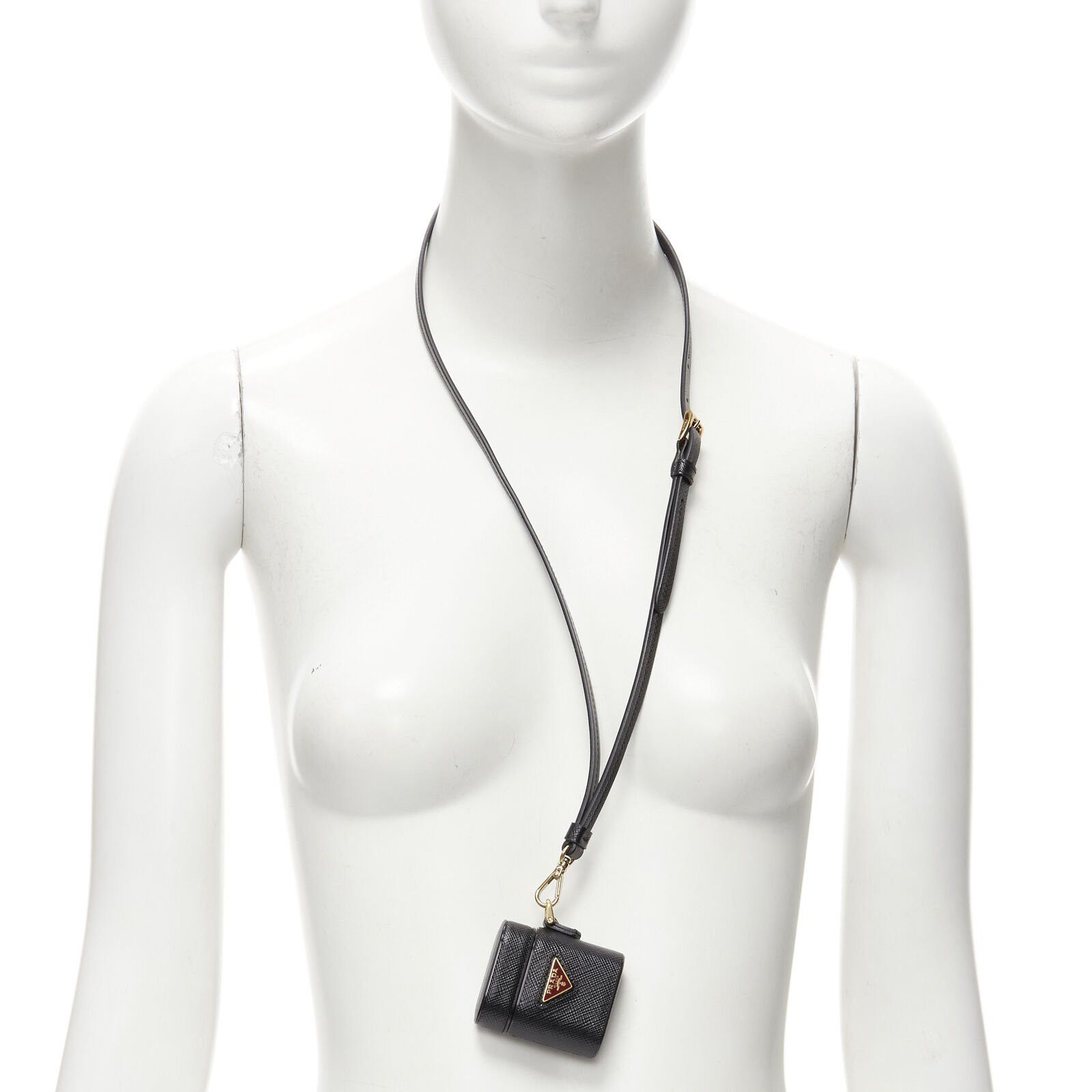 Prada PRADA Symbole Triangle logo saffiano leather AirPods lanyard bag black red Size ONE SIZE - 1 Thumbnail