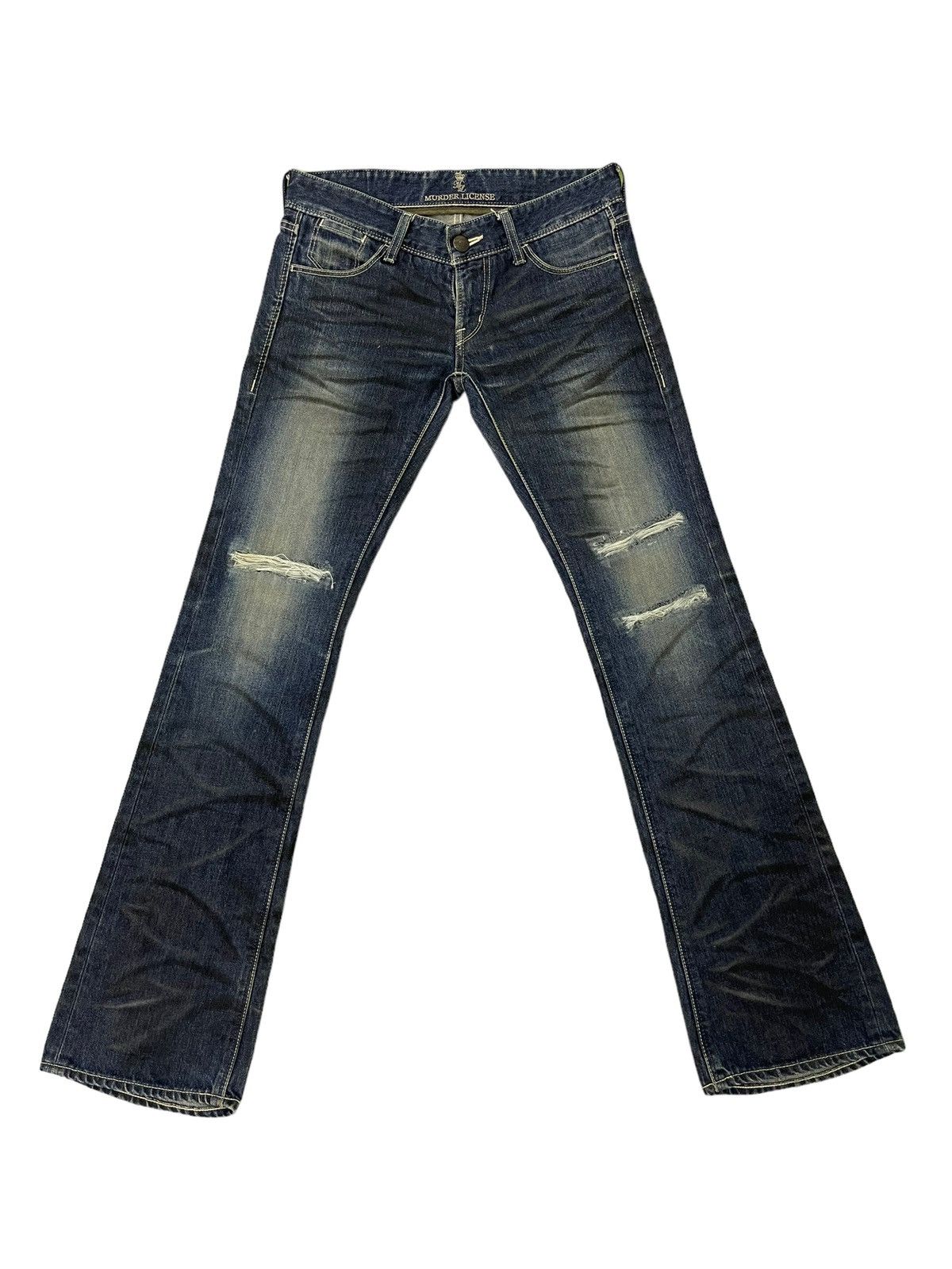 Japanese Brand Flare Jeans Murder License Distress Low Rise Honeycomb 7🟦3 Size US 30 / EU 46 - 3 Thumbnail