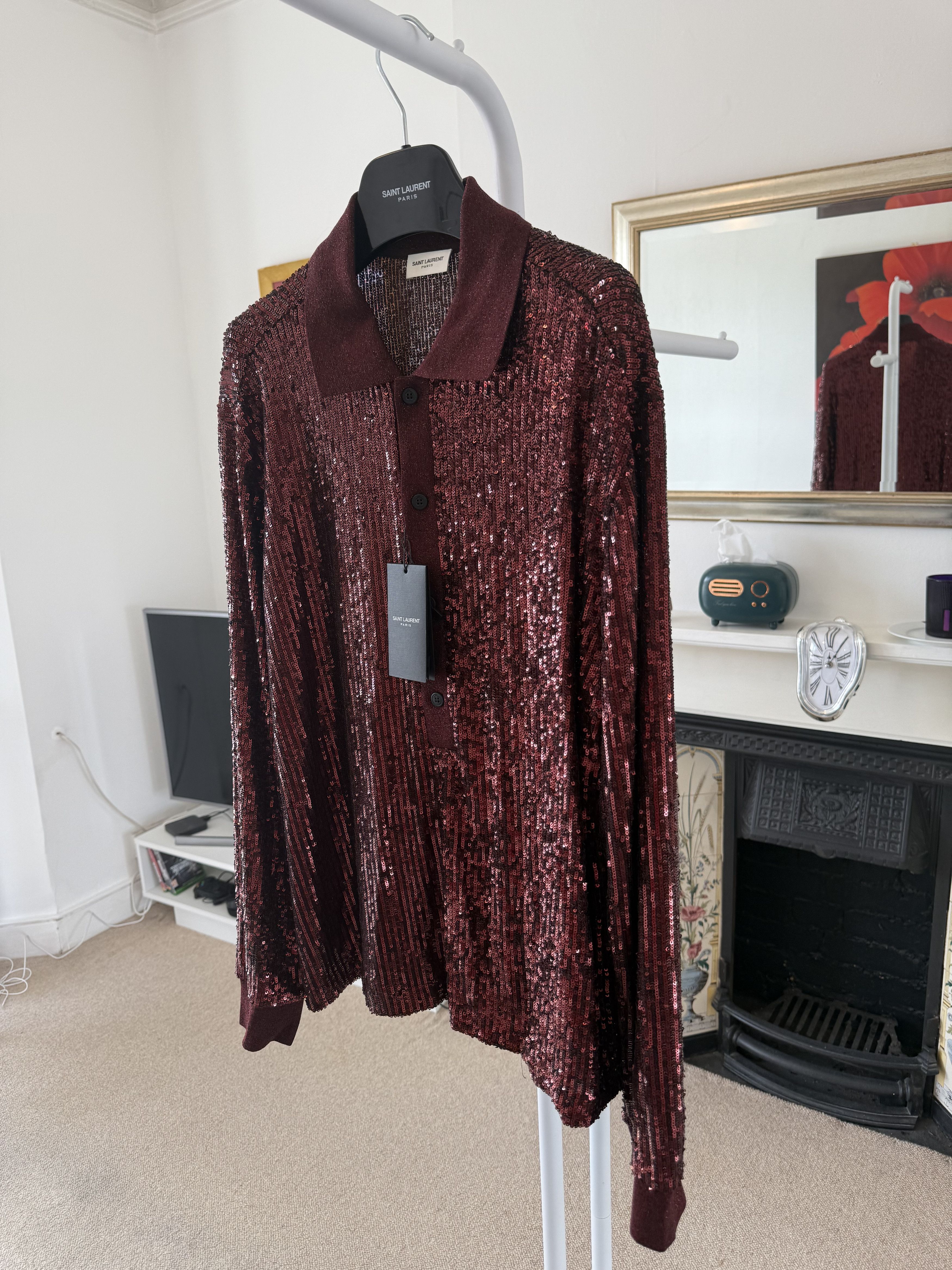 Saint Laurent Paris SS22 Saint Laurent Long Sleeve Sequin Polo Shirt Size US M / EU 48-50 / 2 - 4 Thumbnail