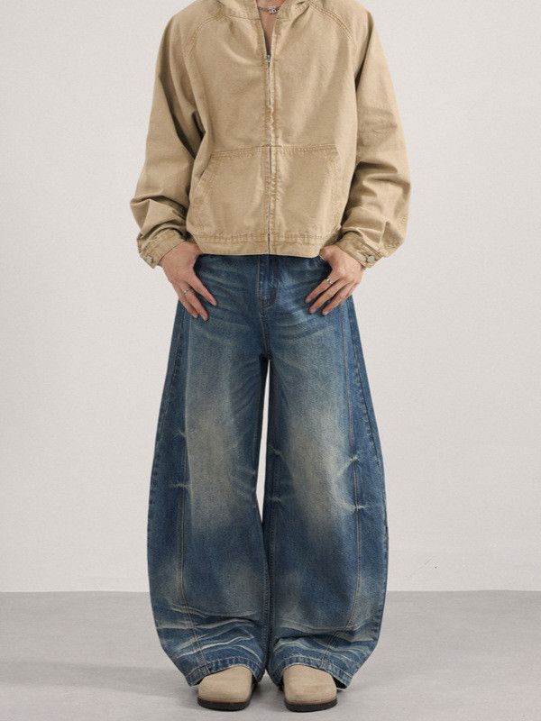 Japanese Brand Vintage whiskered distressed straight loose curved jeans Size US 32 / EU 48 - 1 Thumbnail