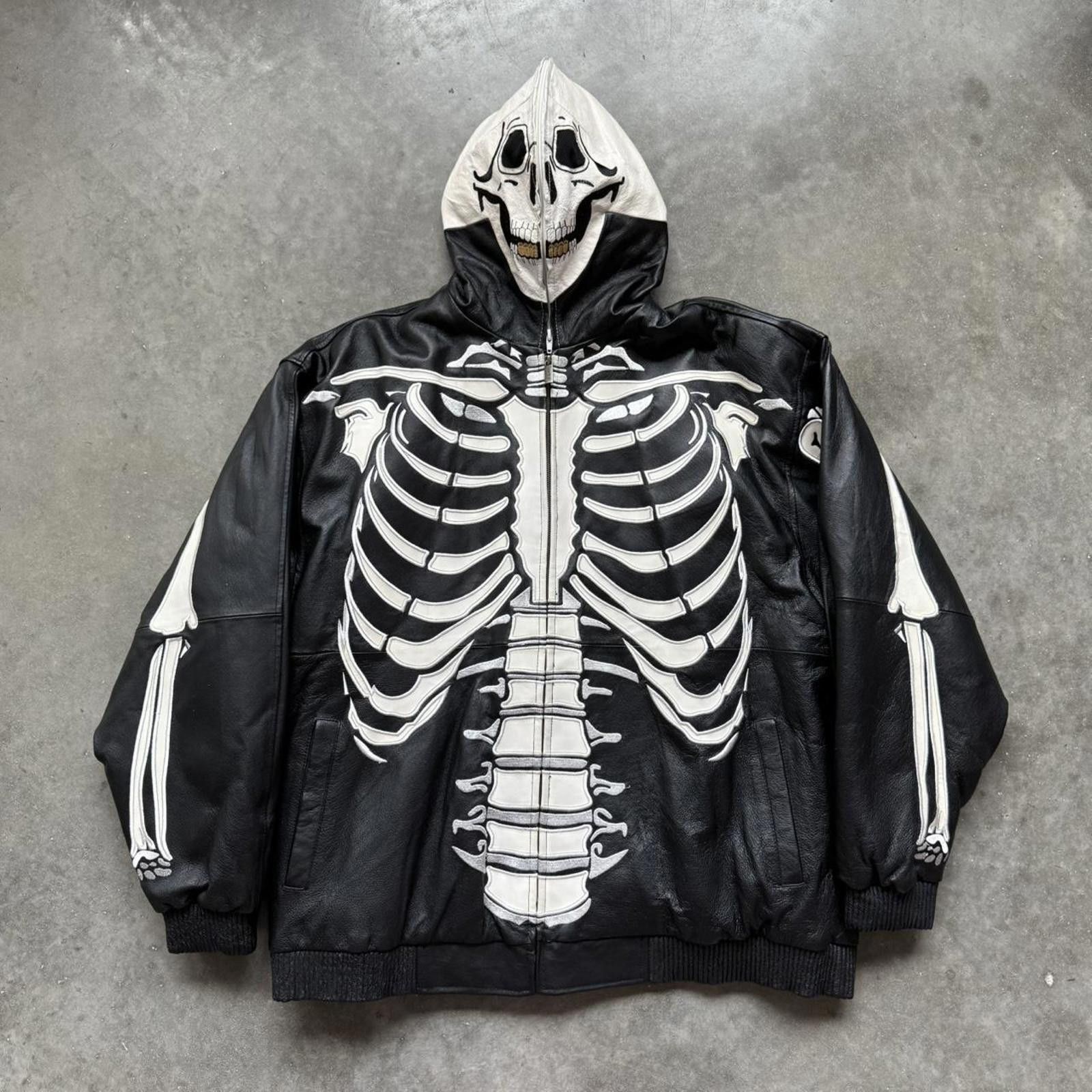 Other Vilanto French Vintage Skeleton Leather Full Zip Up Jacket Size US XXL / EU 58 / 5 - 1 Thumbnail