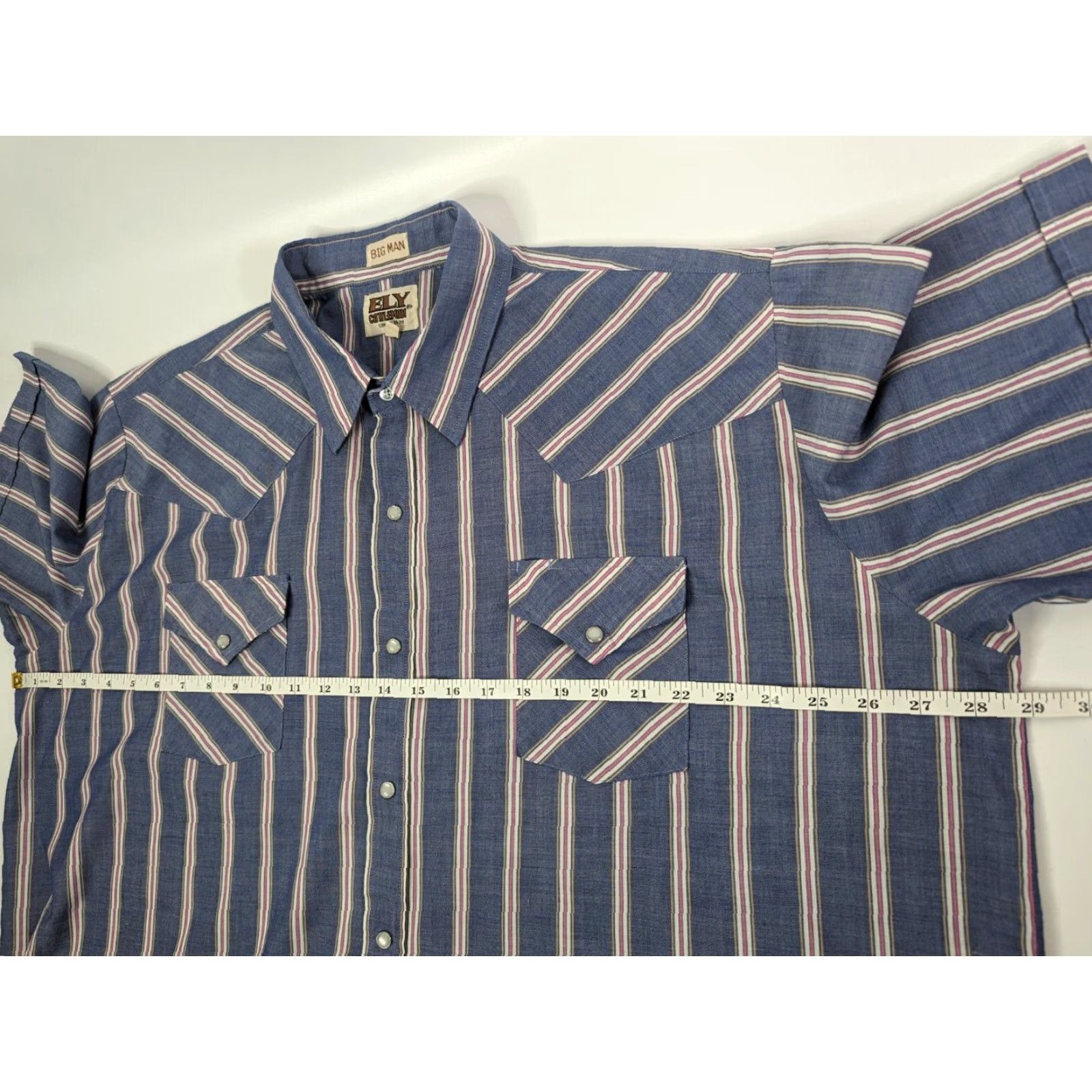 Vintage Ely Cattleman Shirt Adult Big 2X Blue Striped Short Sleeve Pearl Snap Cowboy Size US XXL / EU 58 / 5 - 5 Thumbnail