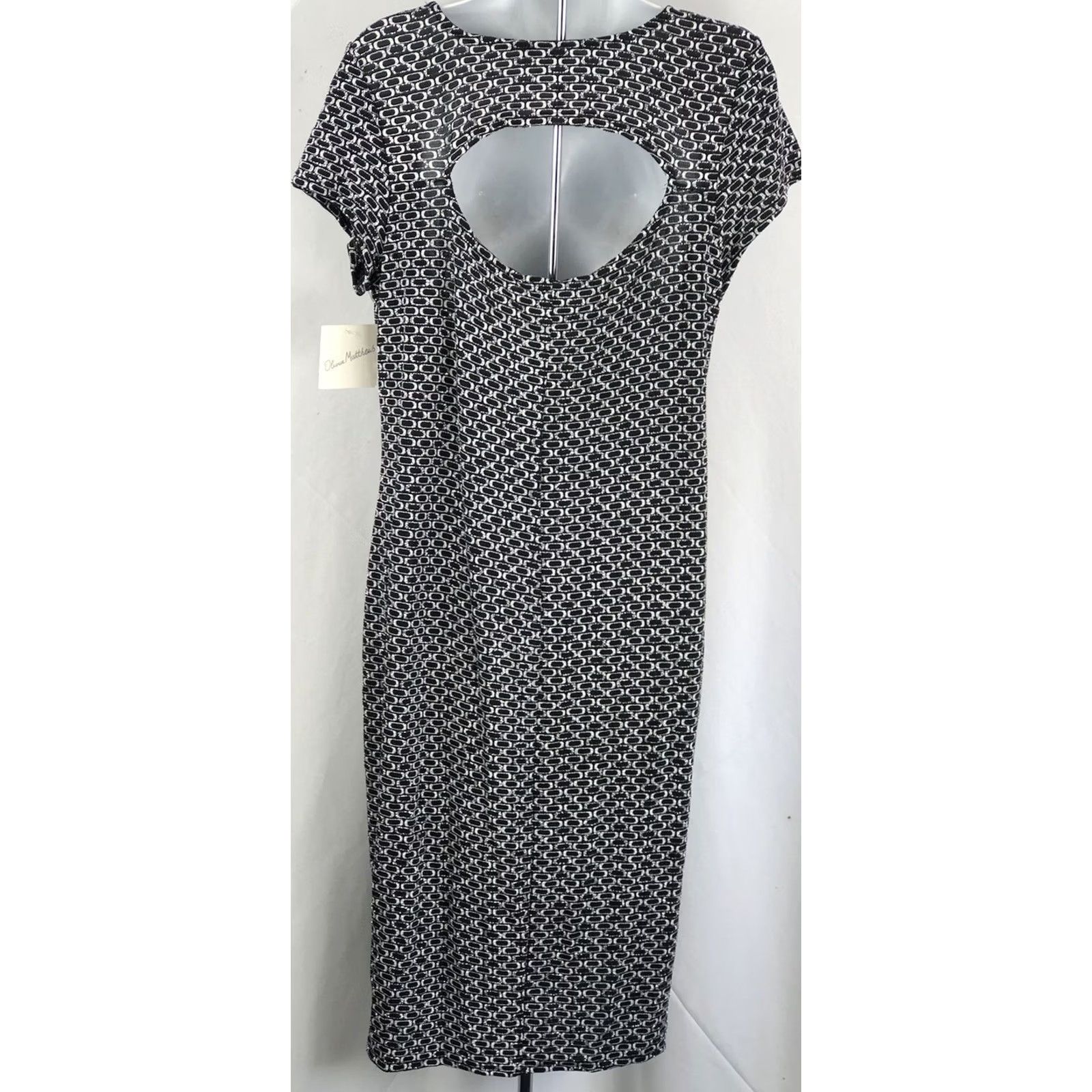 Vintage NWT Olivia Matthews Midi Shift Dress L blk/silver Metallic Glitter Cut Out Back Dress Size L / US 10 / IT 46 - 3 Thumbnail