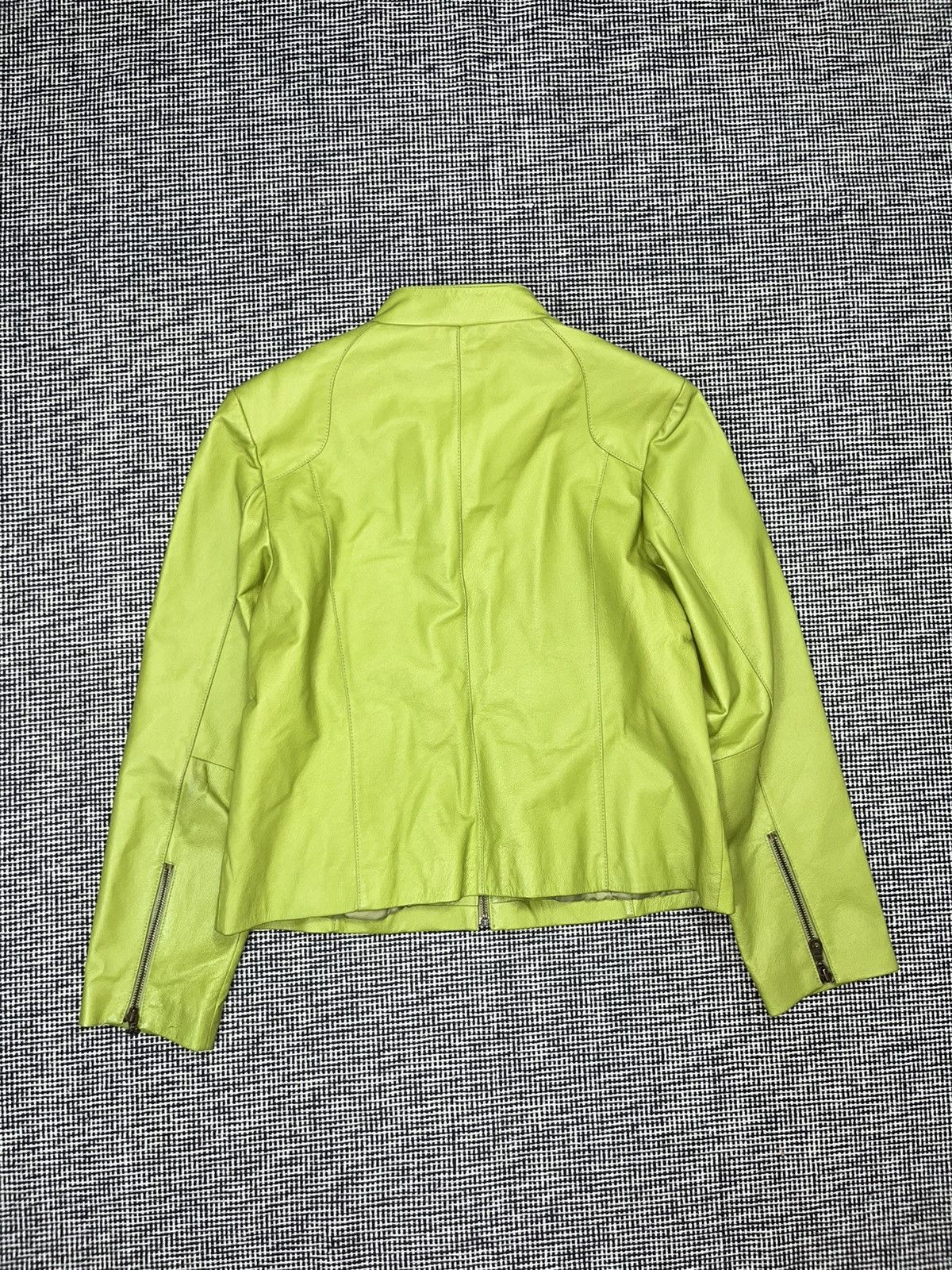 Lime green genuine leather jacket rare cyber rave moto brat