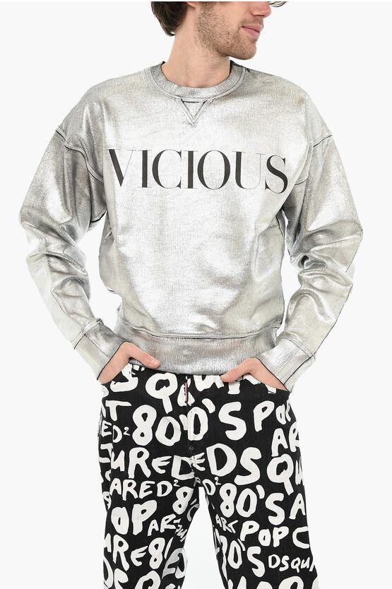 Metallic Effect Cotton Crew-neck Sweatshirt