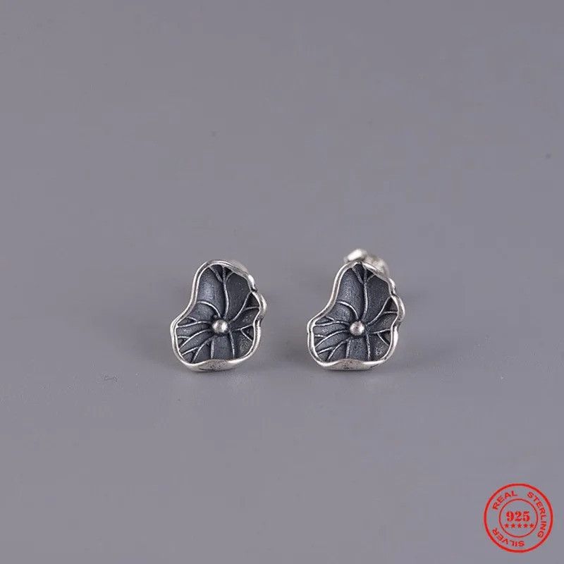 Jewelry Lotus Leaf Stud Earrings 925 Sterling Silver Ear Charms Gift Size ONE SIZE - 2 Thumbnail