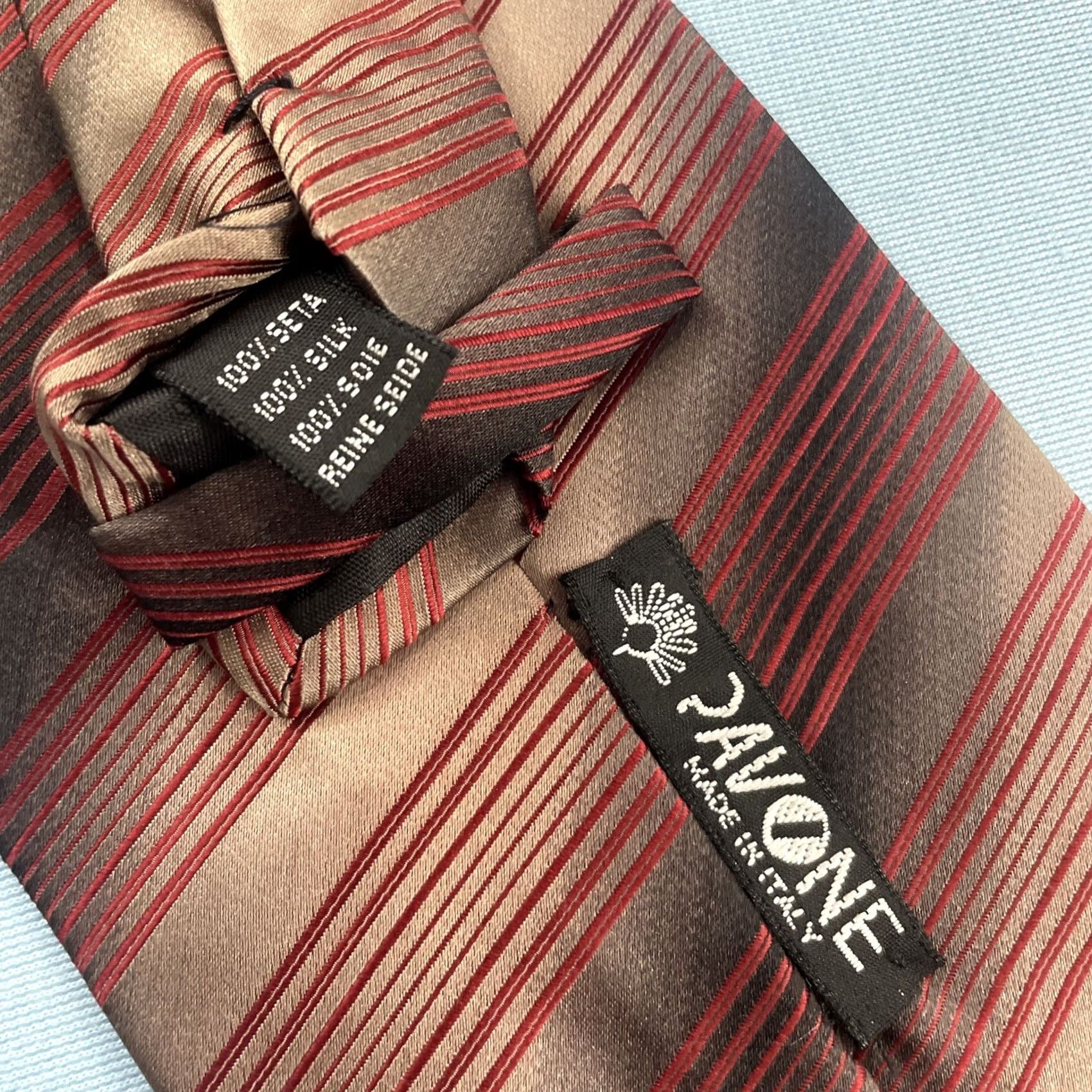 Vintage VINTAGE Repp Geometric Illusion Necktie Silk ITALY 4x57" Silver Red Abstract Pattern Designer Wide Men’s Tie Size ONE SIZE - 5 Thumbnail