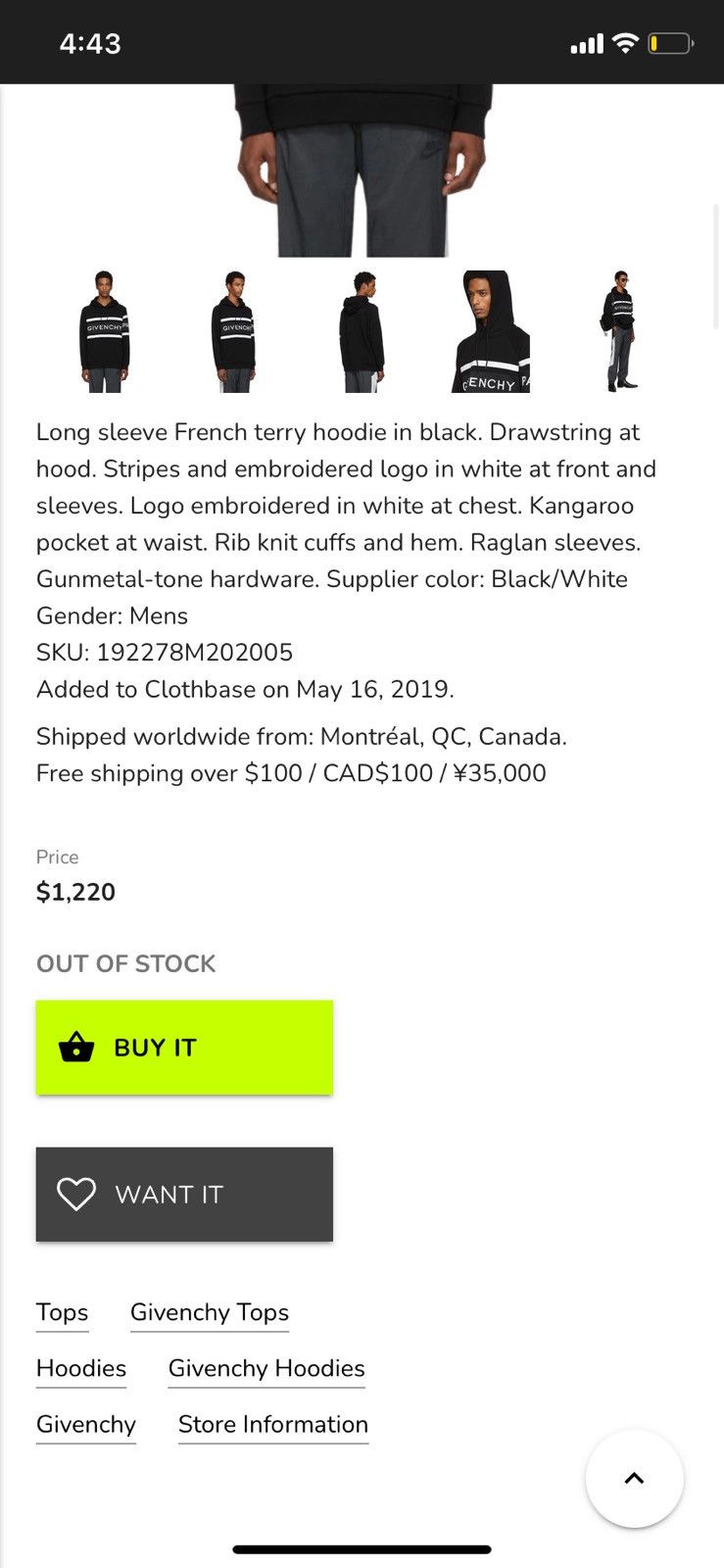 Givenchy Givenchy Paris Hoodie - Black - Small - Retail $1220 Size US S / EU 44-46 / 1 - 7 Thumbnail