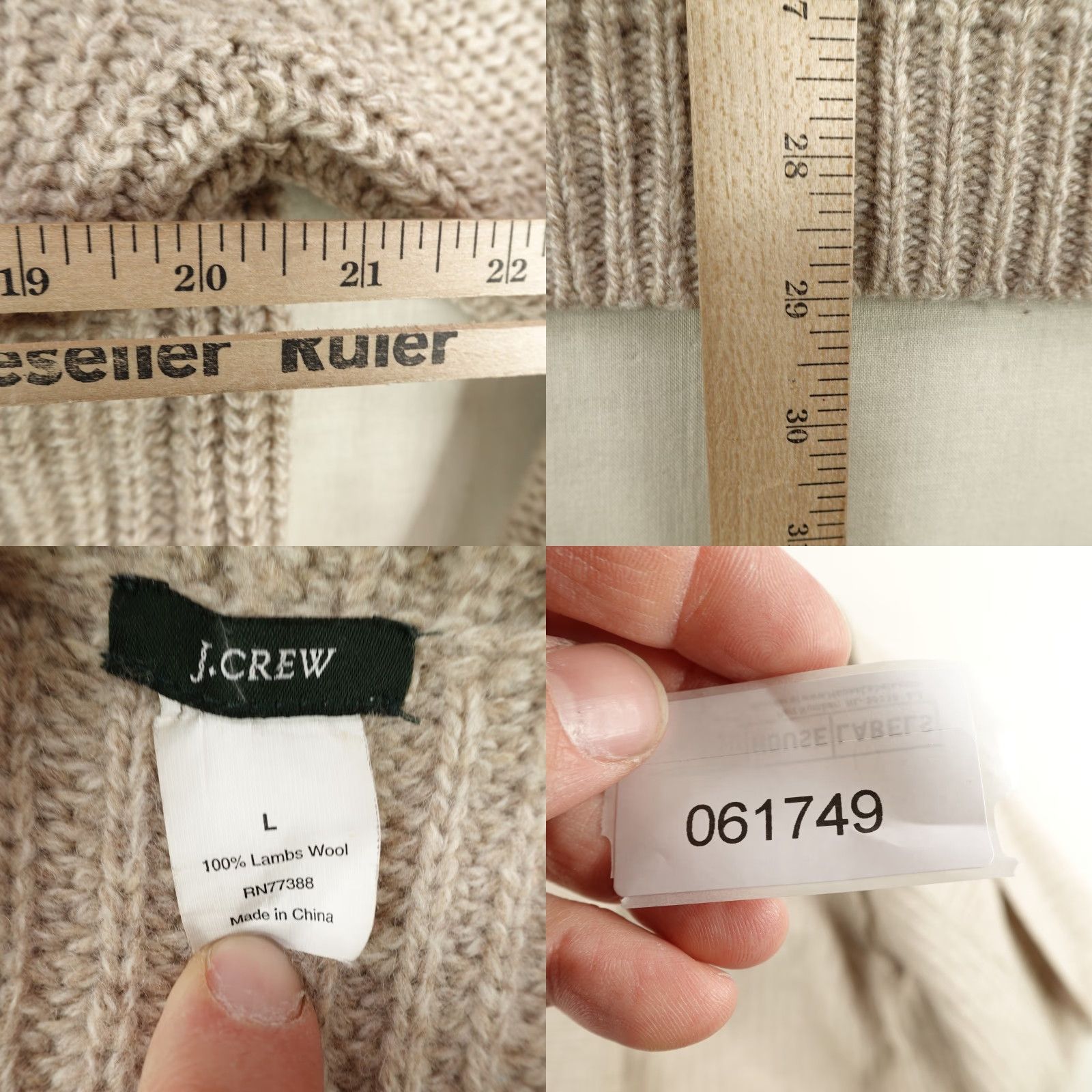 J.Crew VINTAGE J.CREW Sweater Cardigan Womens Large Beige Wool Open Front Pockets 100% Lambs Wool Classic Casual Size L / US 10 / IT 46 - 8 Thumbnail
