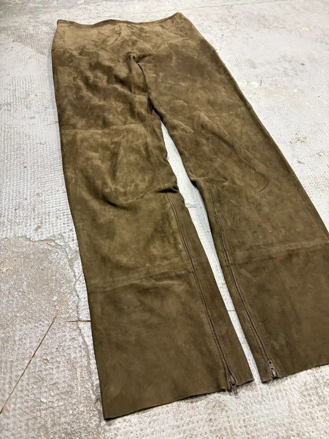 Gianfranco Ferre 2000s Gianfranco Ferré Khaki Suede Leather Pants Size 26" / US 2 / IT 38 - 5 Thumbnail