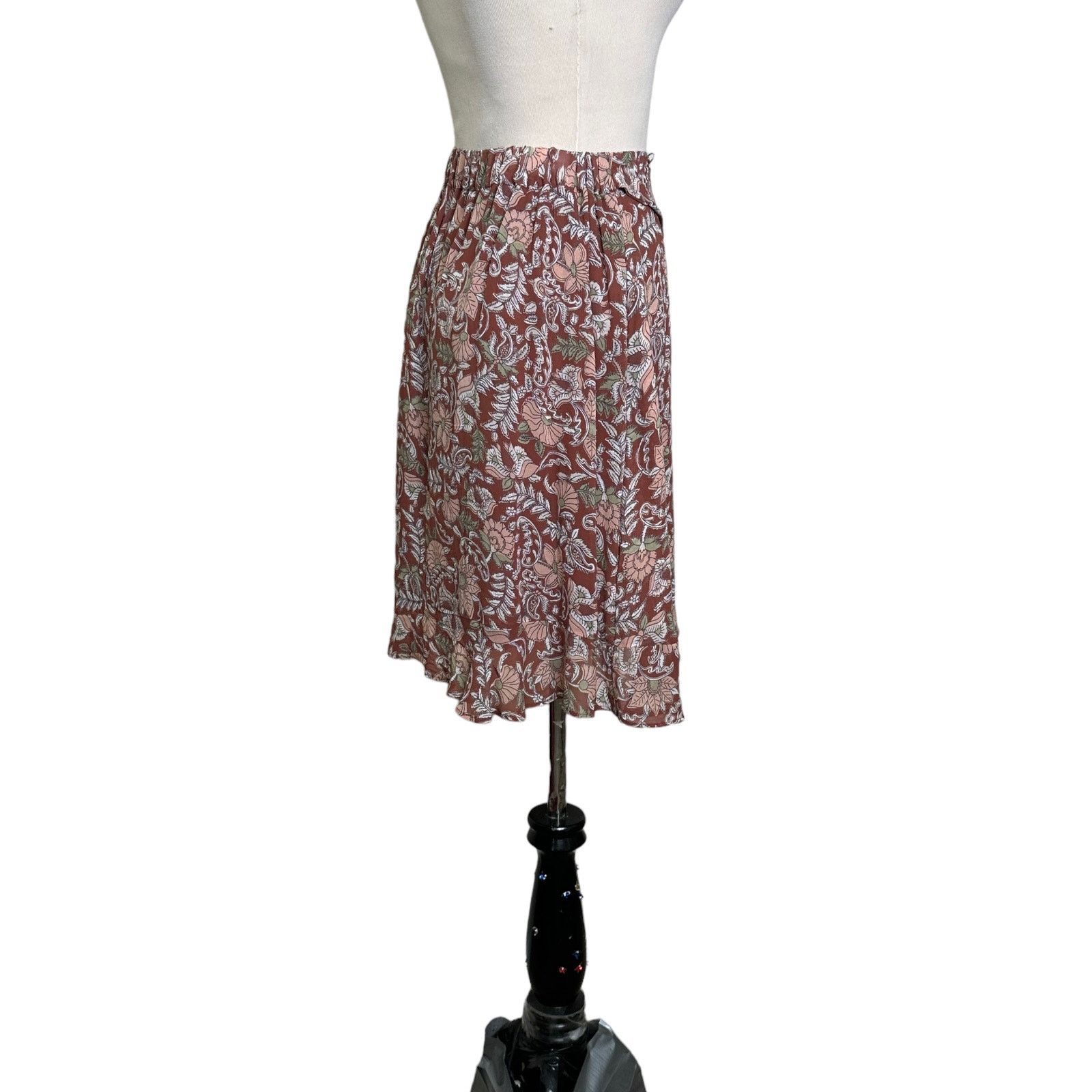 Anthropologie By Anthropologie brown floral pull on mini skirt size XS Size 30" / US 8 / IT 44 - 12 Thumbnail