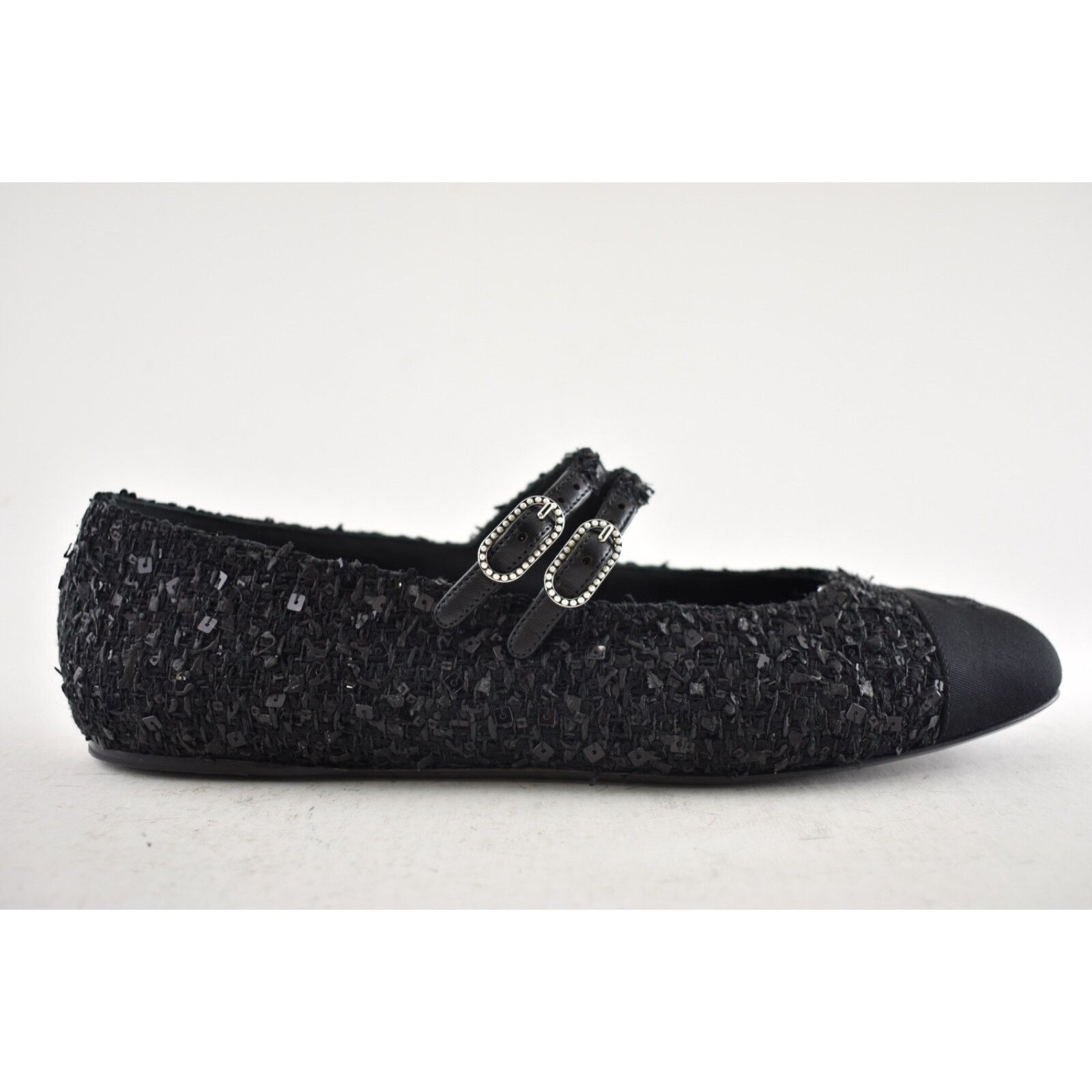 Chanel Chanel 24S Black Glittered Tweed Pearl Mary Jane Ballerina Size US 6 / IT 36 - 2 Thumbnail