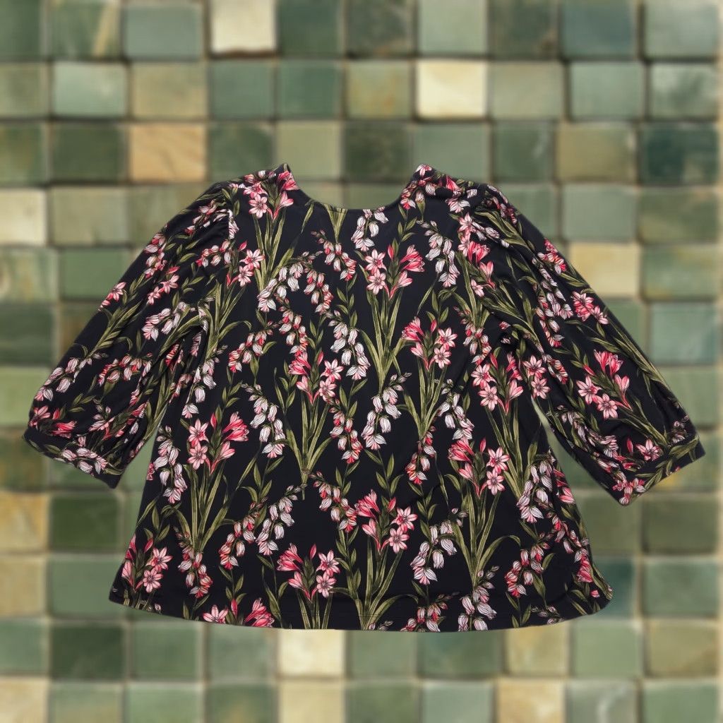 Karl Lagerfeld VINTAGE Karl Lagerfeld Paris Blouse 1X Plus Size Floral Boho Puff Sleeve V Neck Button Size XL / US 12-14 / IT 48-50 - 1 Thumbnail