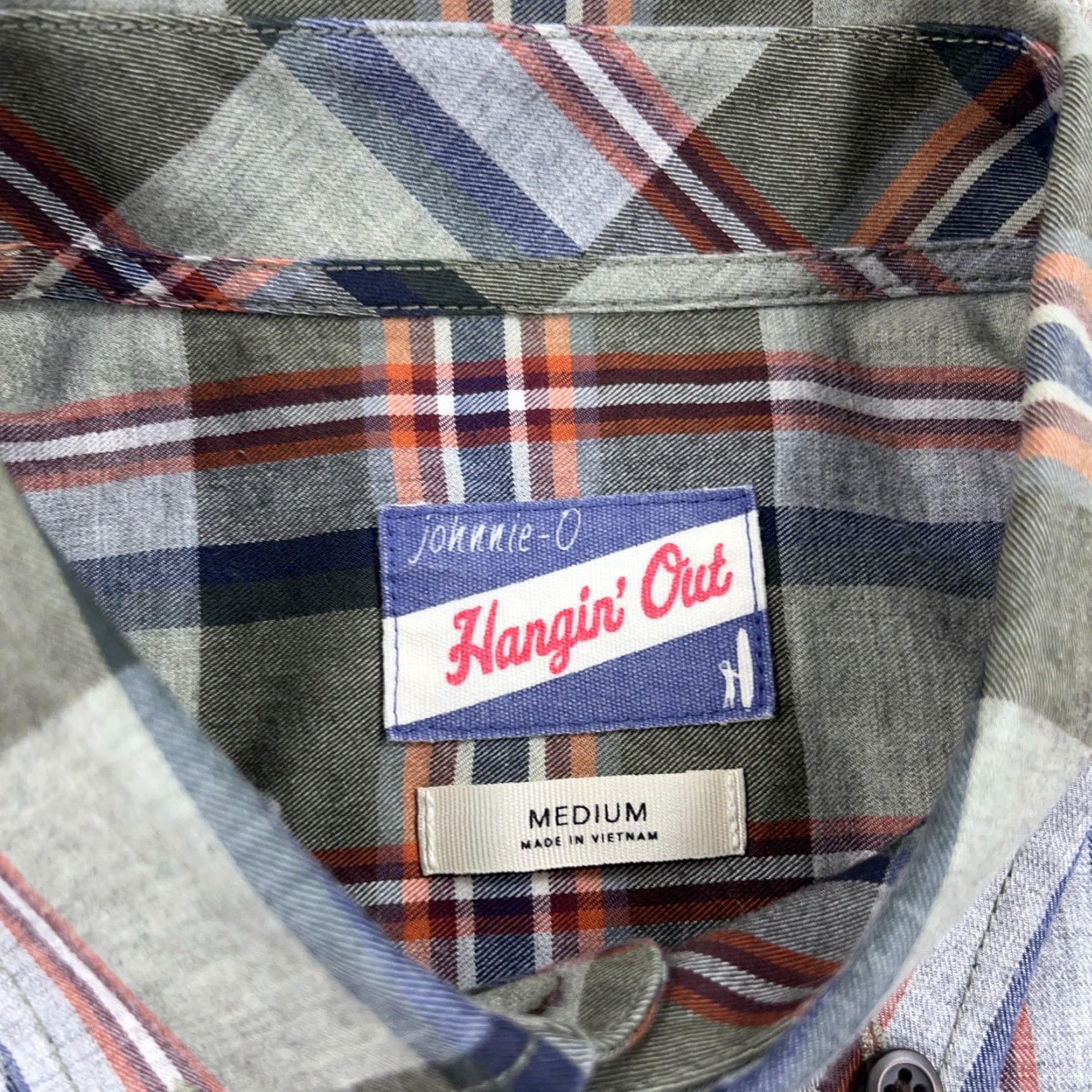johnnie-O Johnnie-O Shirt Men Medium Olive Green Plaid Button Up Hangin Out Dress Pocket Size 40R - 3 Thumbnail