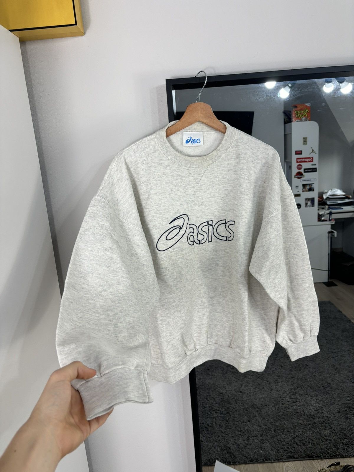 90s Vintage Embroidery Big Logo Asics Sweatshirt Japanese