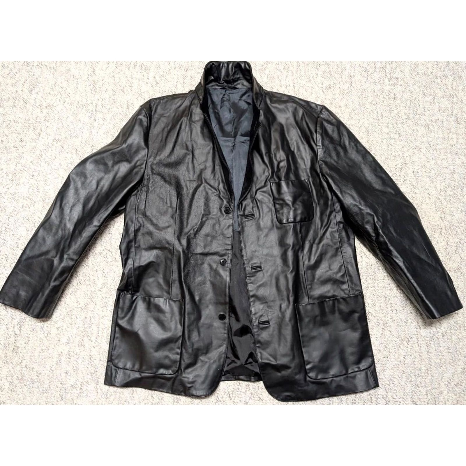 Gap VINTAGE GAP blazer Jacket Men 2XL 50 Black Leather Cowhide Long Notch Three-Button Blazer 1990s Size 48R - 4 Thumbnail