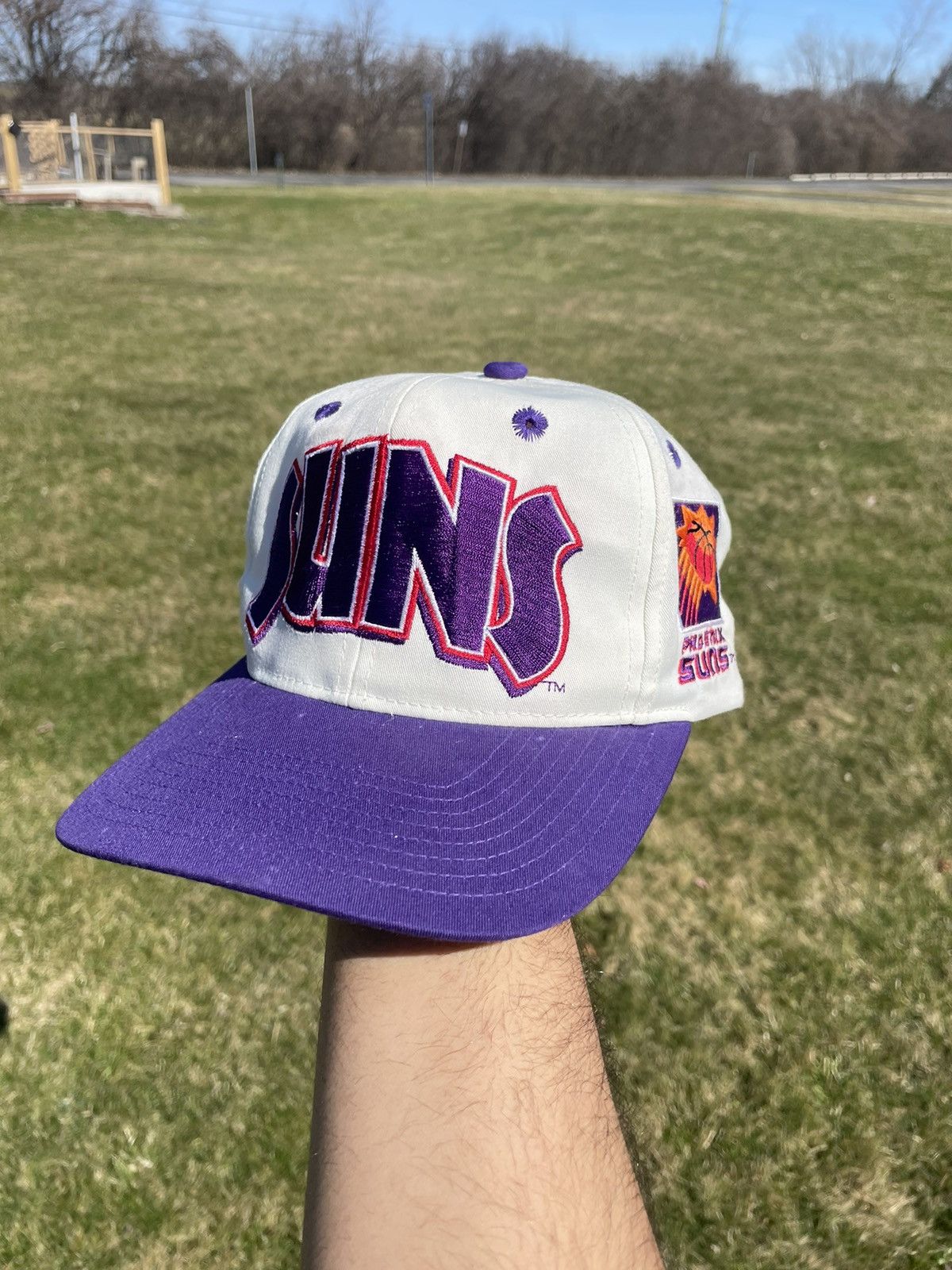 image of Vintage 90's Nba Phoenix Suns Snapback Hat Twins Script in White, Men's