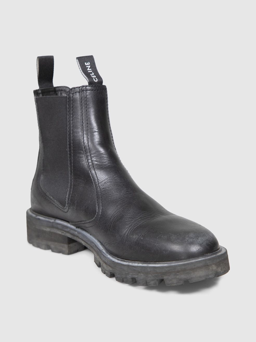 Celine Black Leather Chelsea Logo Tab Boots Size US 12 / IT 42 - 1 Thumbnail