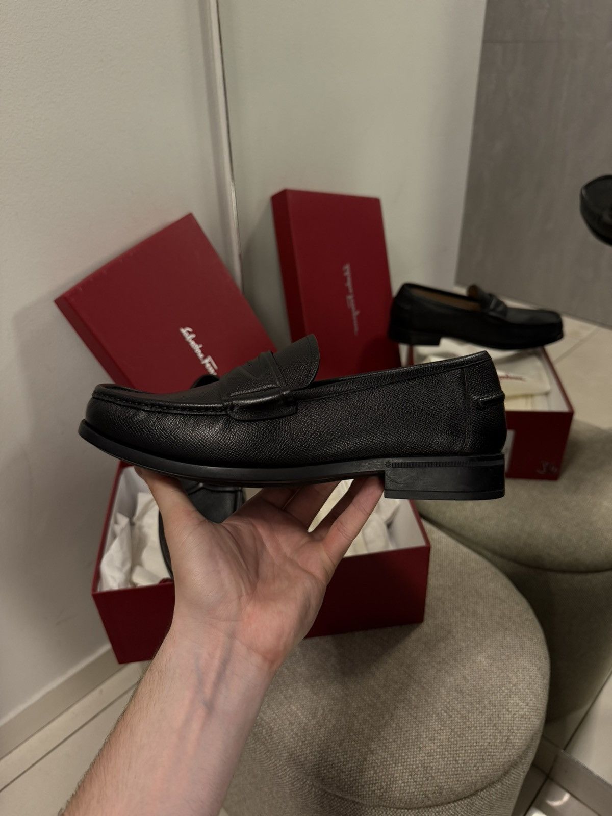 Salvatore Ferragamo Ferragamo LANZAROTE Penny Pebbled Grain Dress Loafers Size US 9 / EU 42 - 9 Thumbnail